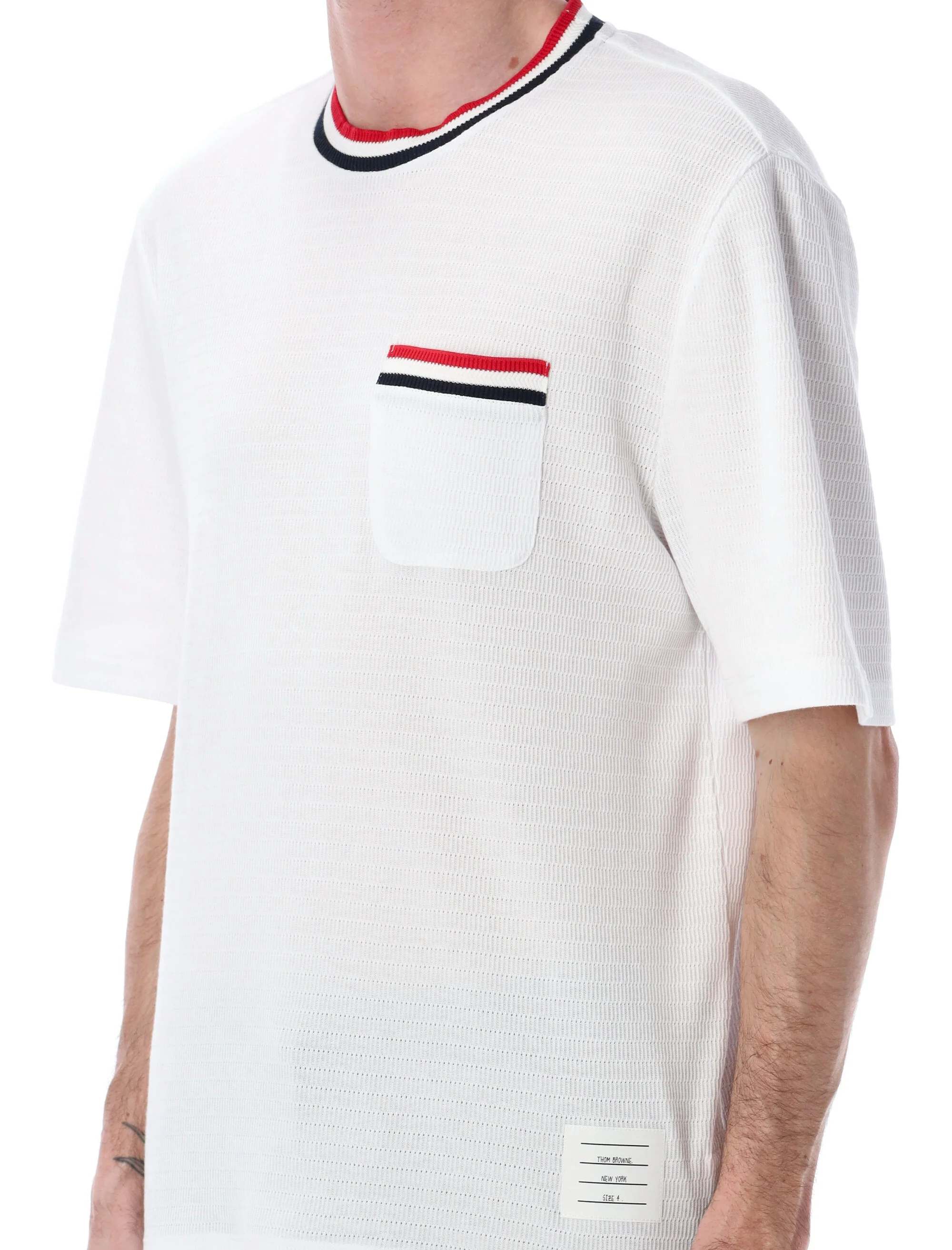 Thom Browne Short Sleeve Tee W/ Striped Racking Stit - Image 3