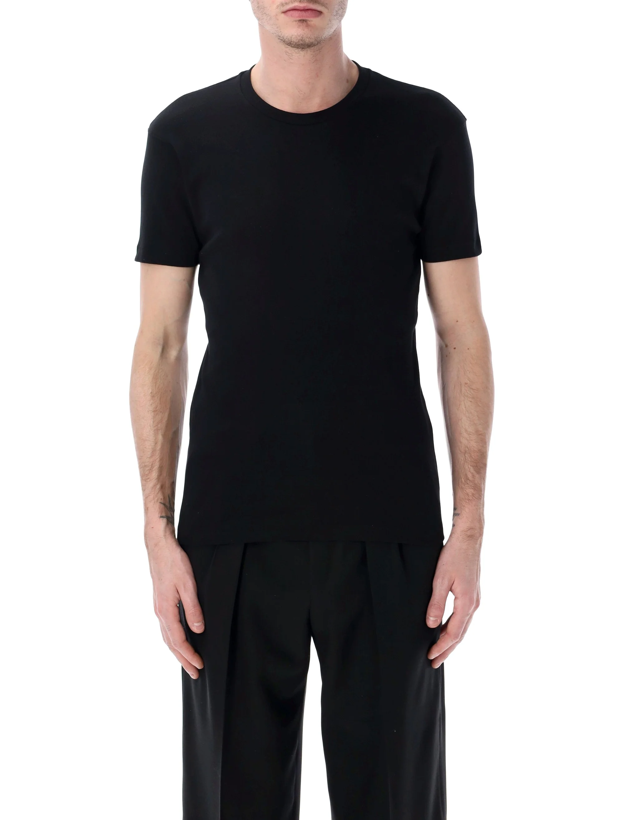 Tom Ford Crewneck T-shirt with Logo Embroidery on the Front and Perforated Design in Cotton Man