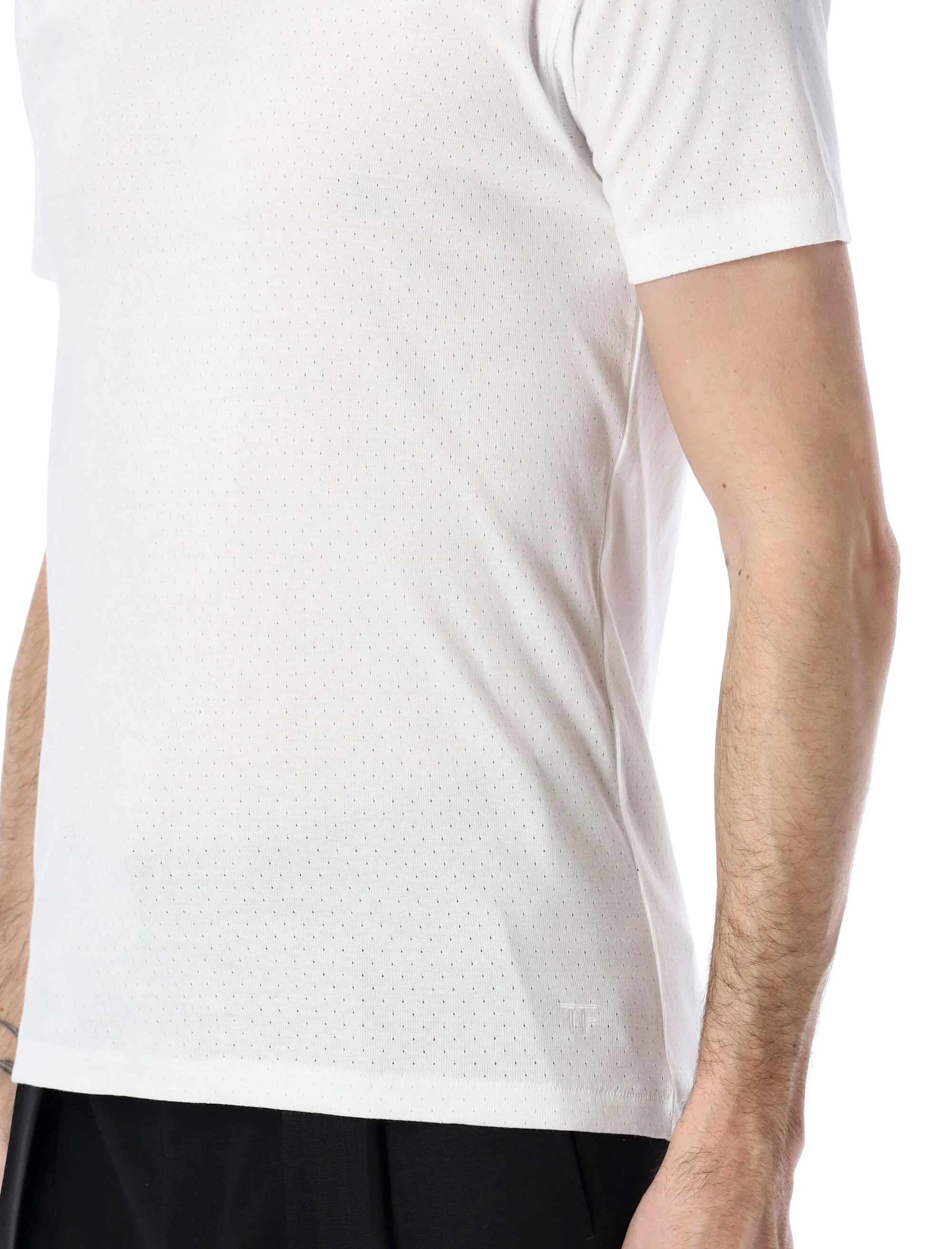 Tom Ford Perforated Rib Cotton T-Shirt - Slim Fit for Men - Image 3