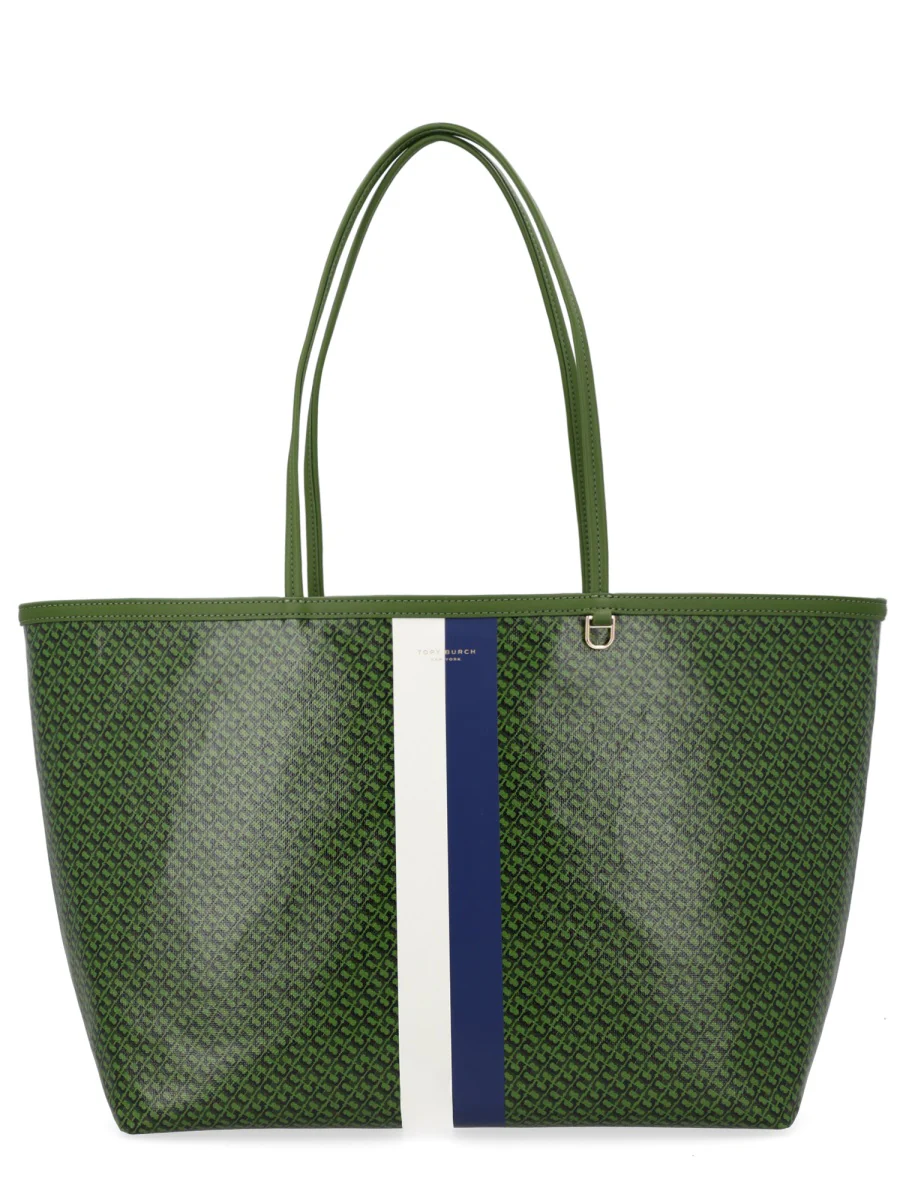 TORY BURCH Coated Canvas the Racer Tote Shoulder Bag with All-over Logo