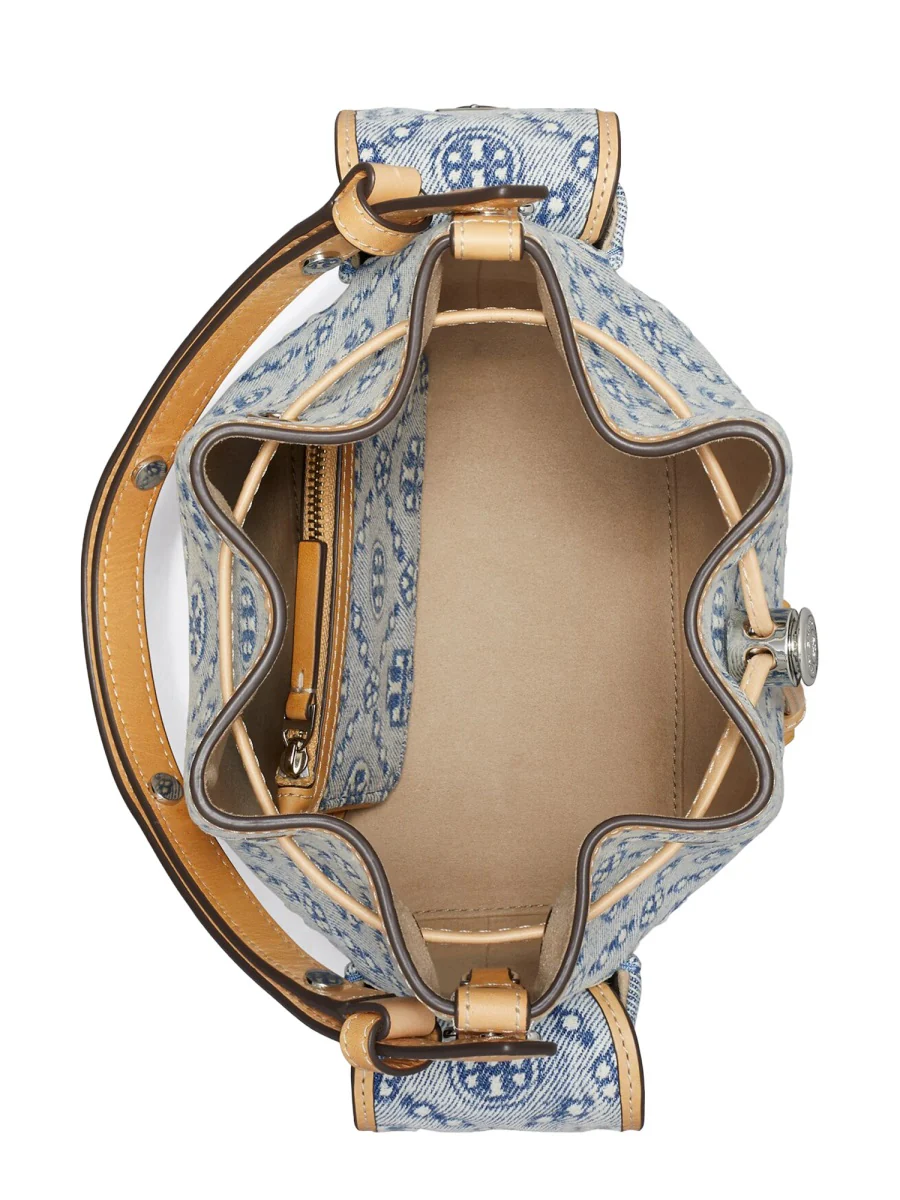 TORY BURCH Women Pockets T Monogram Denim Bucket Bag - Image 3