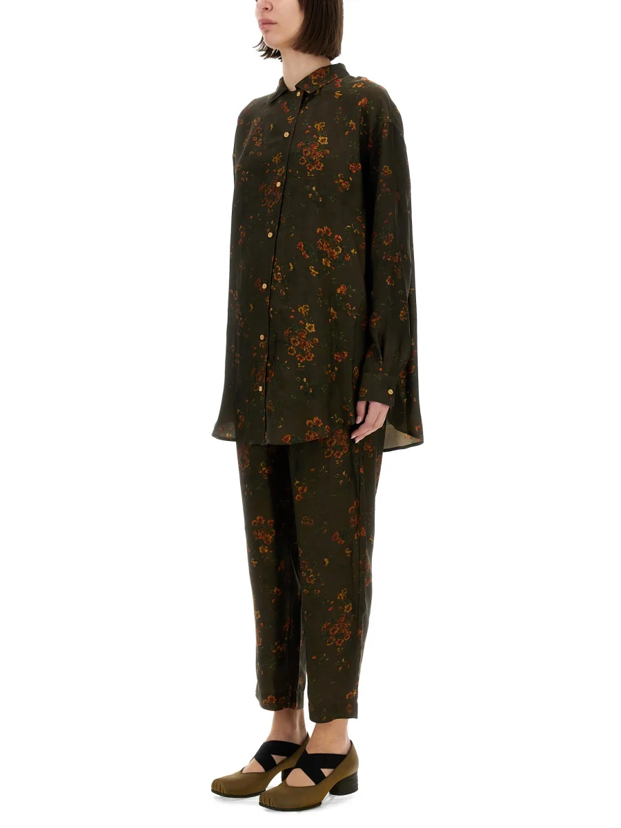 UMA WANG Pomegranate-print Asymmetrical-buttoned Top - Image 6