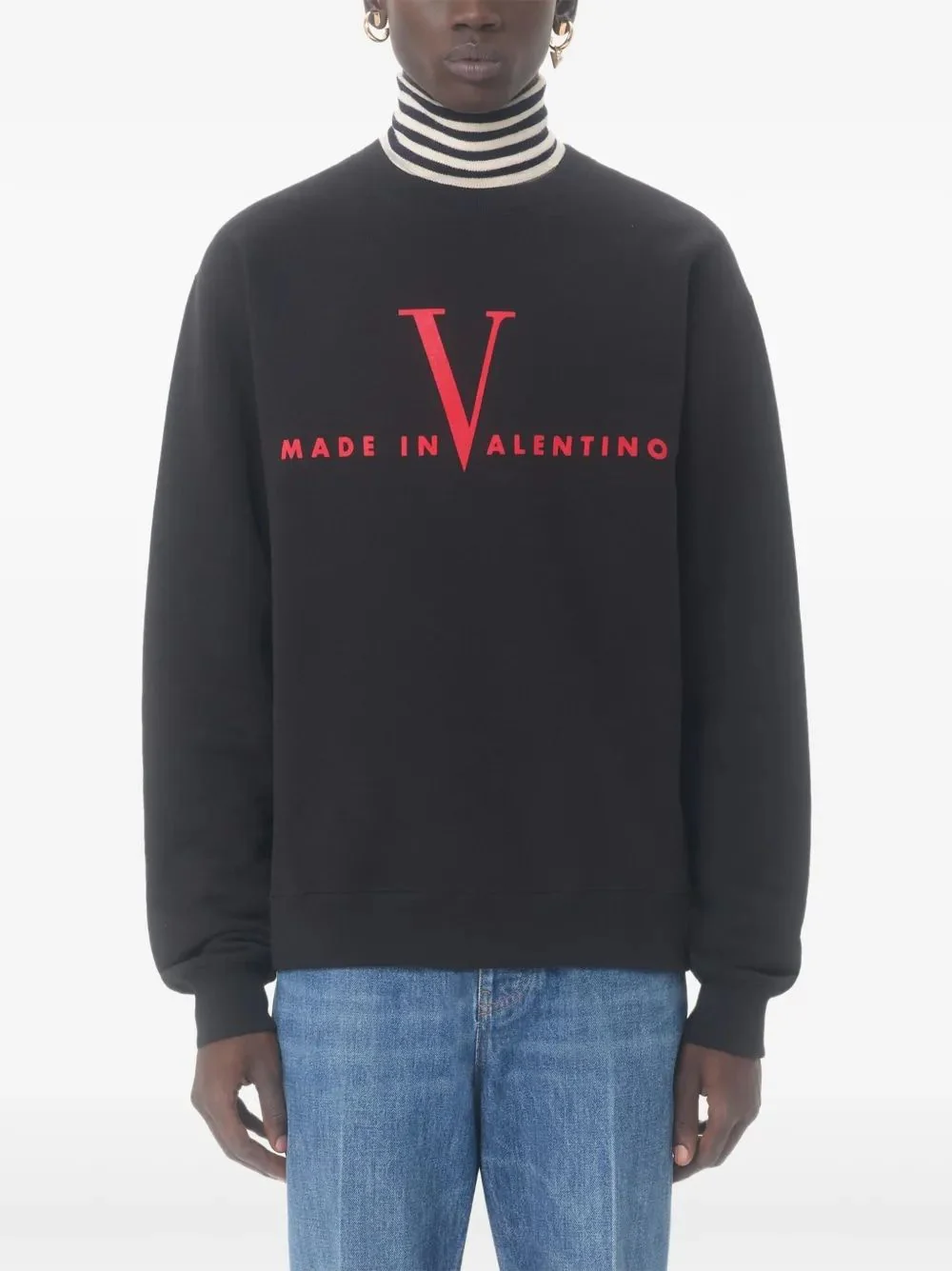VALENTINO Cotton Crewneck Sweatshirt with Made in Valentino Print - Image 3