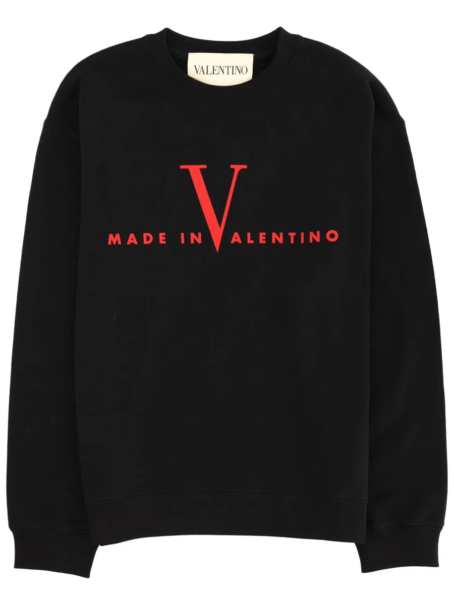 VALENTINO Cotton Crewneck Sweatshirt with Made in Valentino Print - Image 6