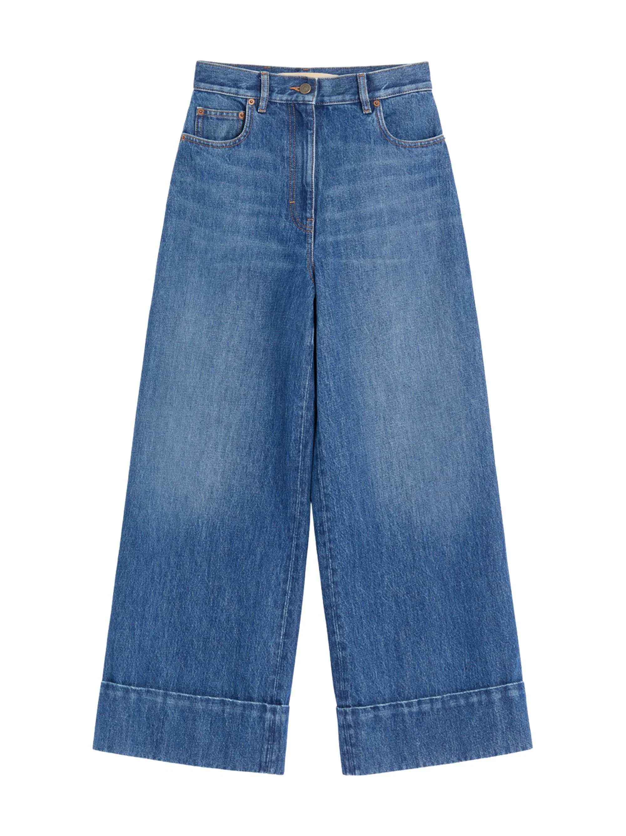 Valentino Cuffed Ankle Jeans with Front Button and Zip Closure