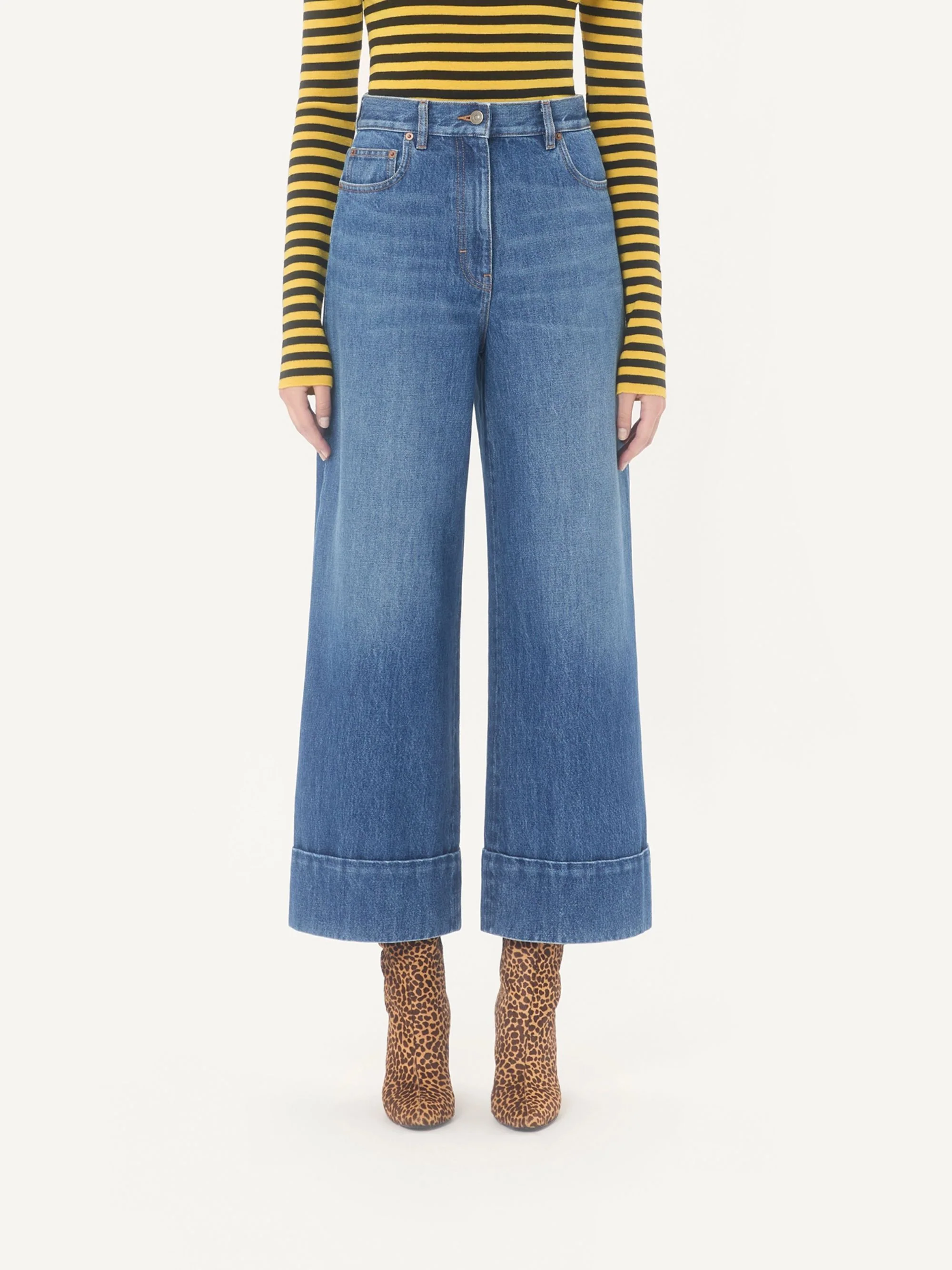 Valentino Cuffed Ankle Jeans with Front Button and Zip Closure - Image 2