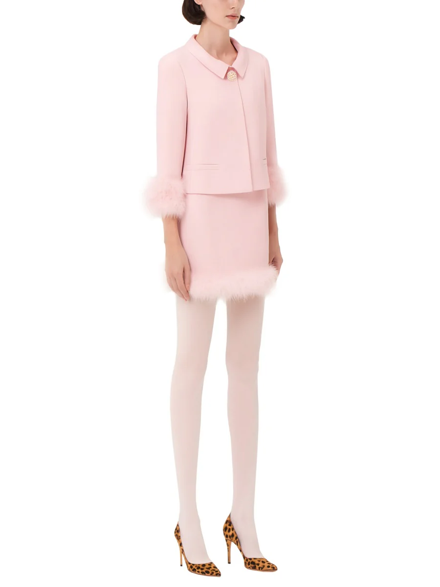 VALENTINO Feather-trimmed Wool and Silk-blend Crepe Mini Skirt - Image 2