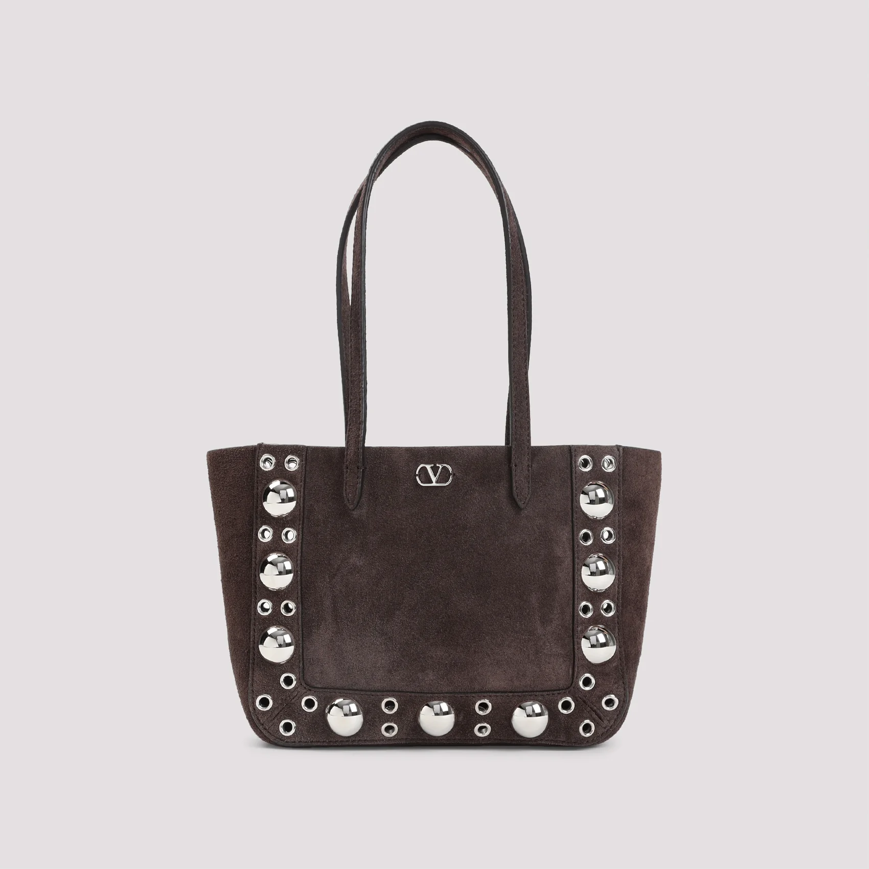 Valentino Garavani Nellcôte Mini Suede Shopping Bag with Trim Decorated with Ball Studs and Rivets - Image 3