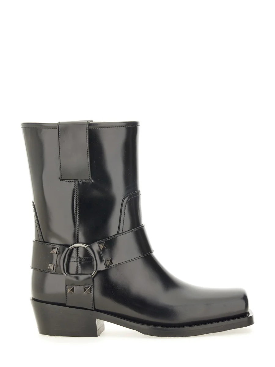 VALENTINO GARAVANI Rockstud Biker Ankle Boot in Brushed Leather