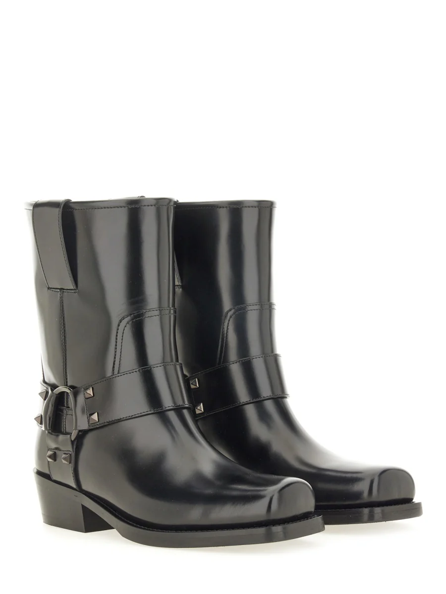 VALENTINO GARAVANI Rockstud Biker Ankle Boot in Brushed Leather - Image 2