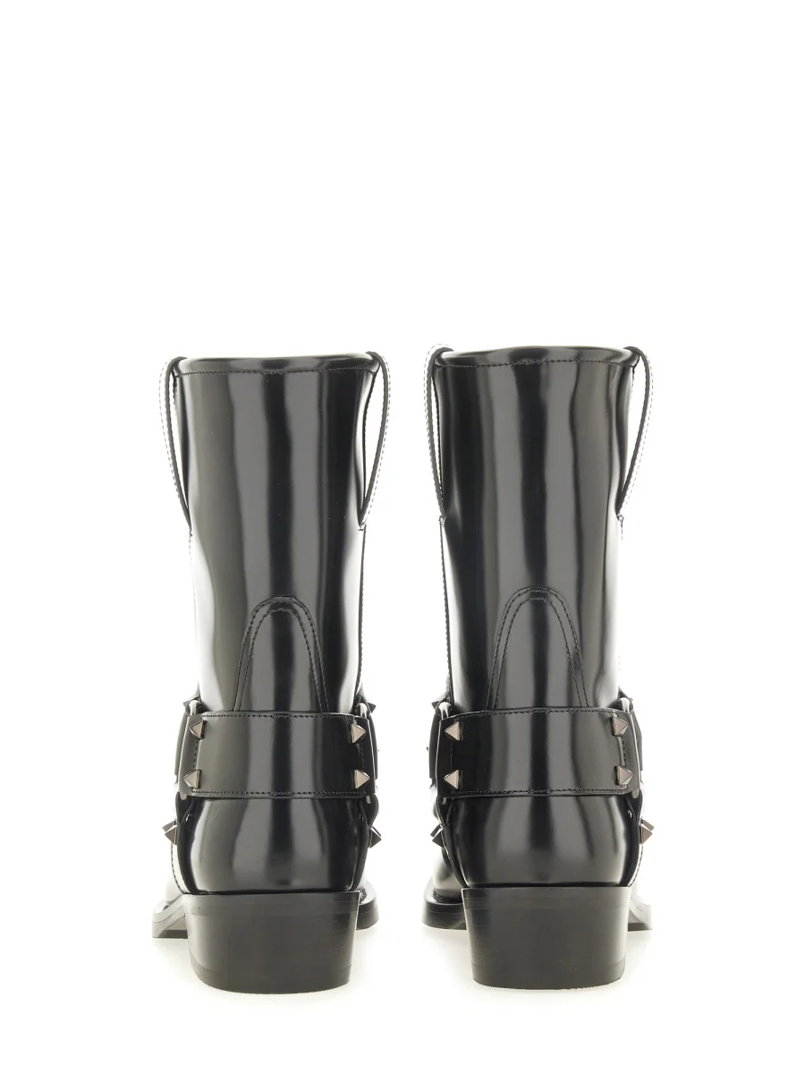 VALENTINO GARAVANI Rockstud Biker Ankle Boot in Brushed Leather - Image 3