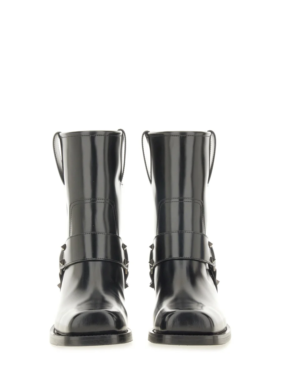 VALENTINO GARAVANI Rockstud Biker Ankle Boot in Brushed Leather - Image 4