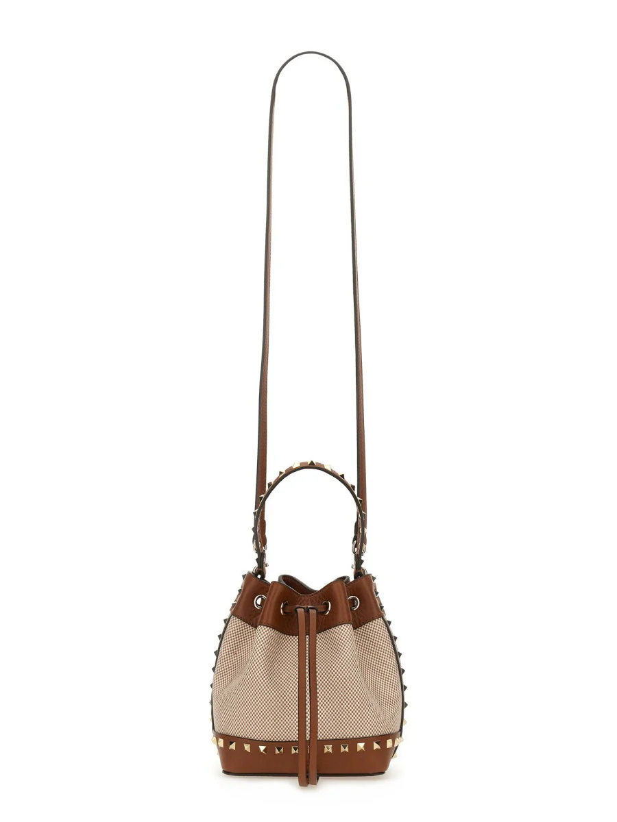 VALENTINO GARAVANI Rockstud Spike Canvas and Leather Shoulder Bag - Image 7
