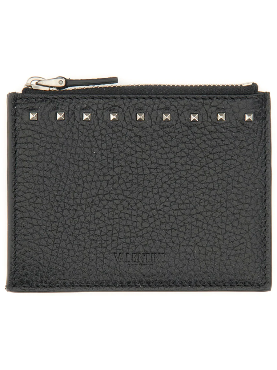 VALENTINO GARAVANI Rockstud Zipped Card Case in Grainy Leather - Image 4