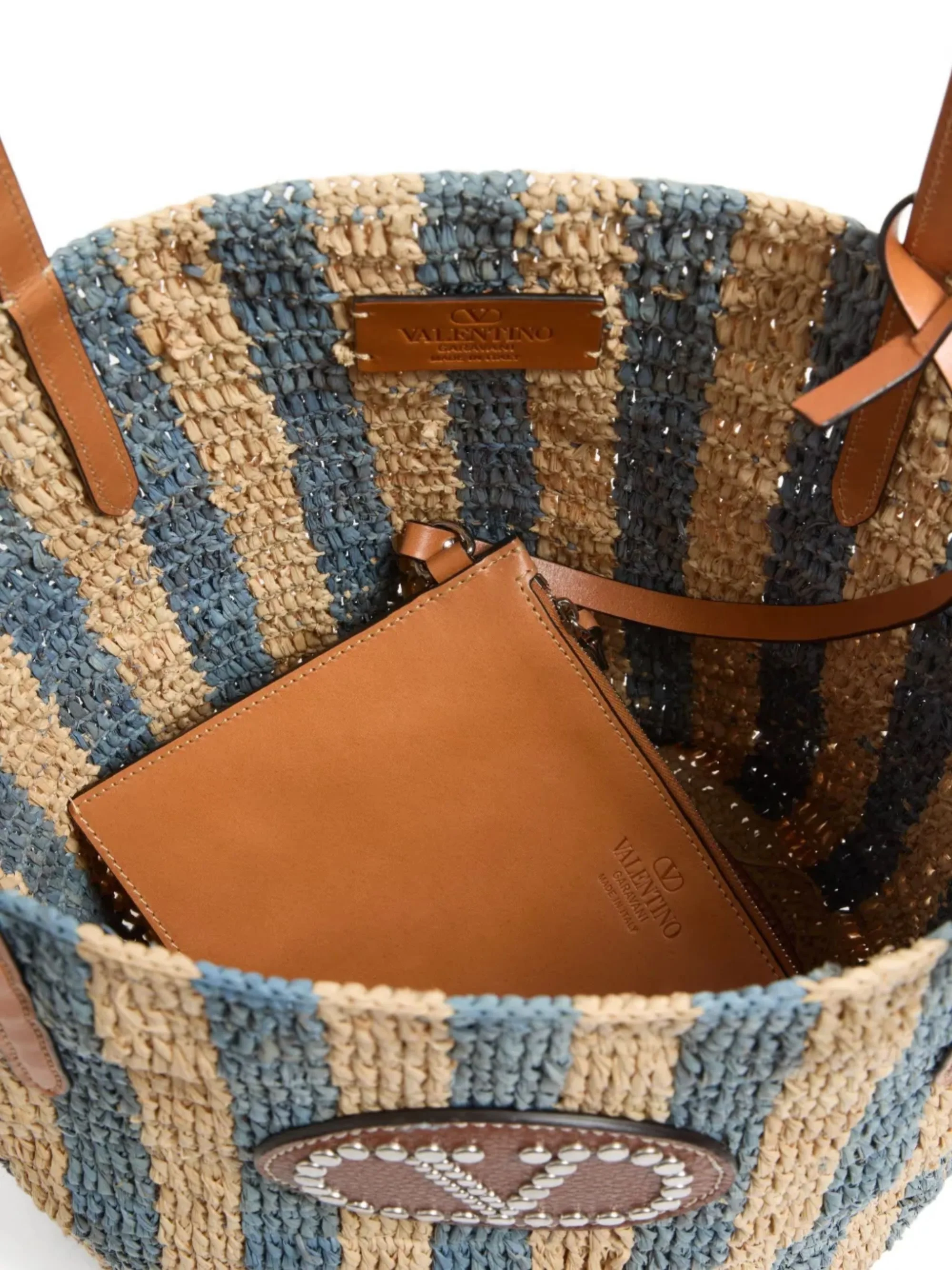 Valentino Garavani Striped Raffia Shopping Bag - Image 3