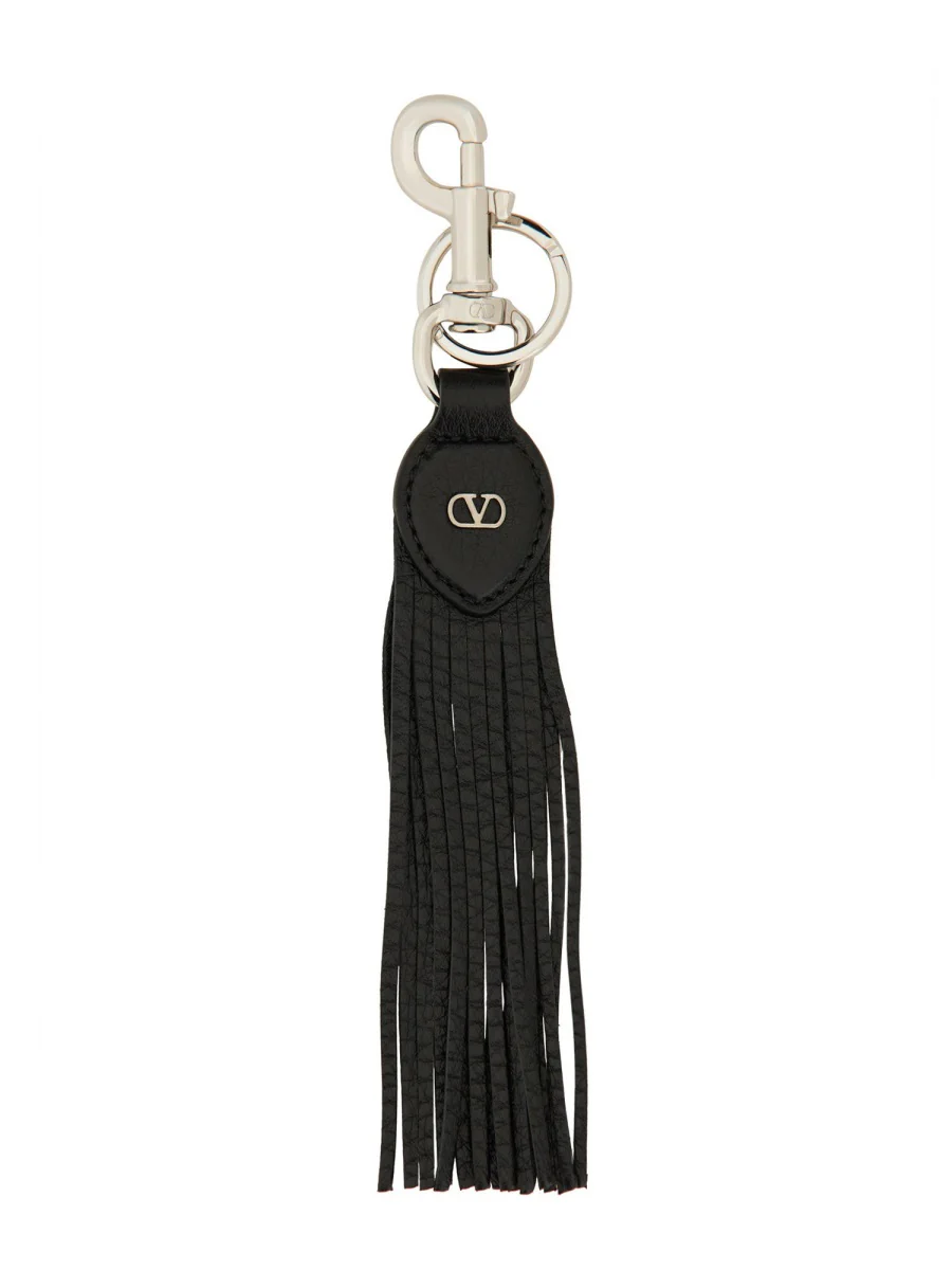 VALENTINO GARAVANI Vlogo Signature Key Ring in Grainy Calfskin and Metal