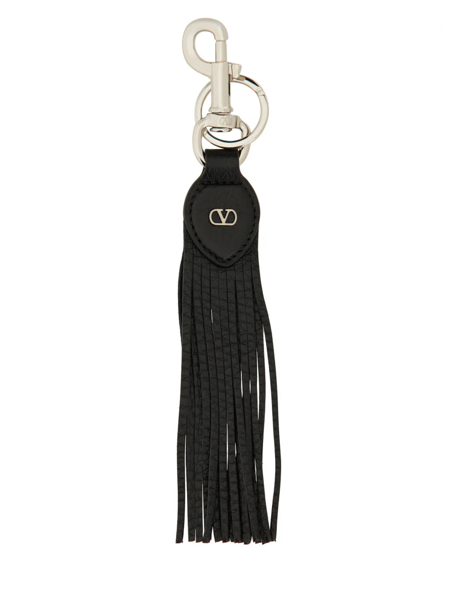 VALENTINO GARAVANI Vlogo Signature Key Ring in Grainy Calfskin and Metal - Image 3