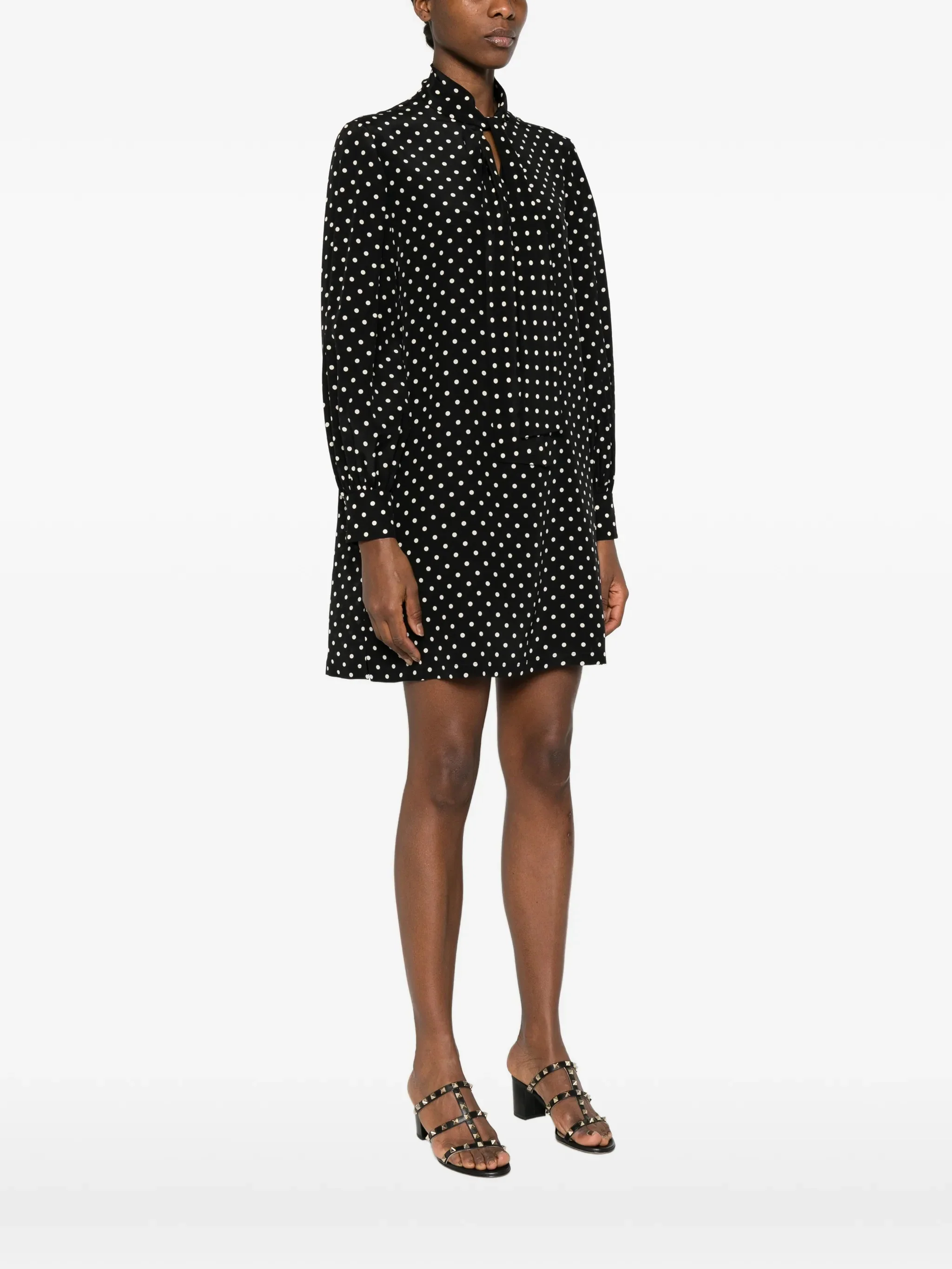 Valentino Mini Flared Dress with Long Sleeves and Knotted Bow - Image 3