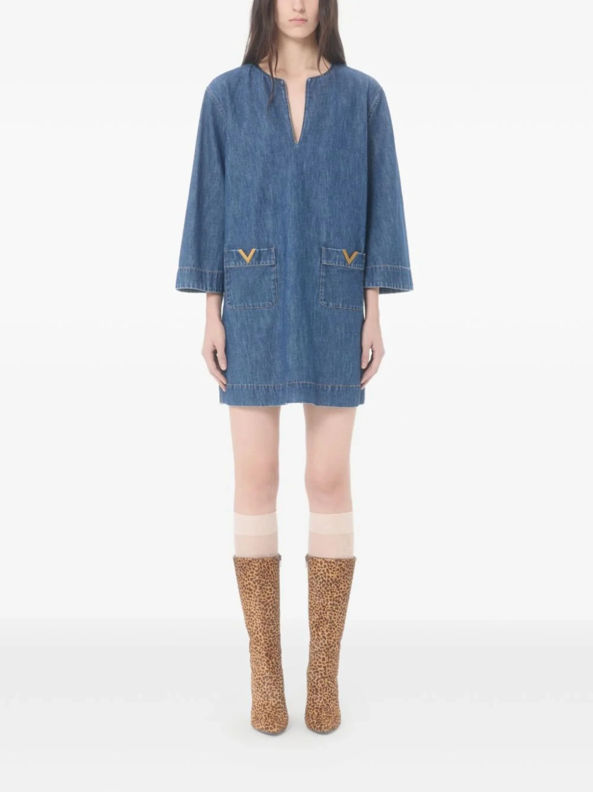 Valentino VLogo Signature Mini Dress with V-Neck and Pockets - Image 2