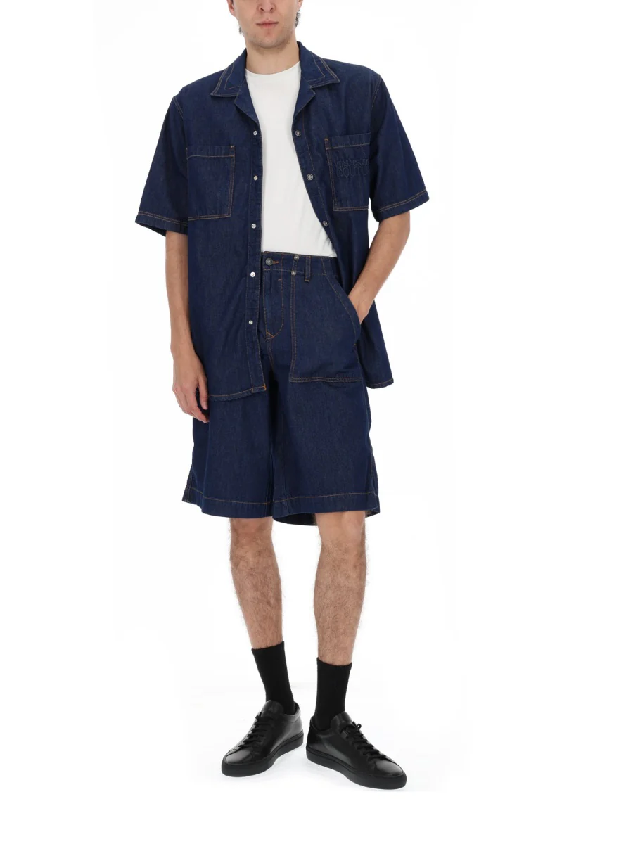Versace Jeans Couture Cotton Denim Button-Up Shirt for Men - SS26 Collection - Image 2