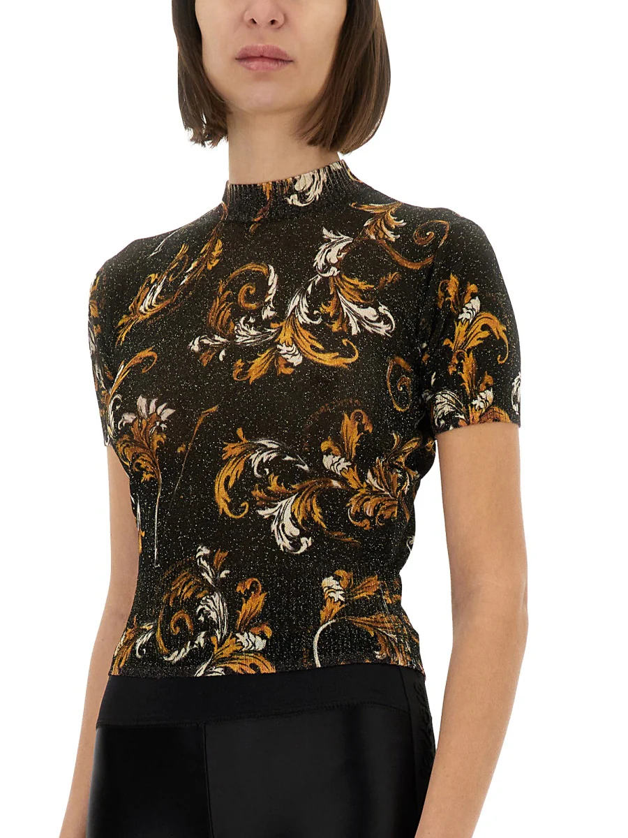 Versace Jeans Couture Mini Cropped Baroque Knit T-Shirt - Image 4