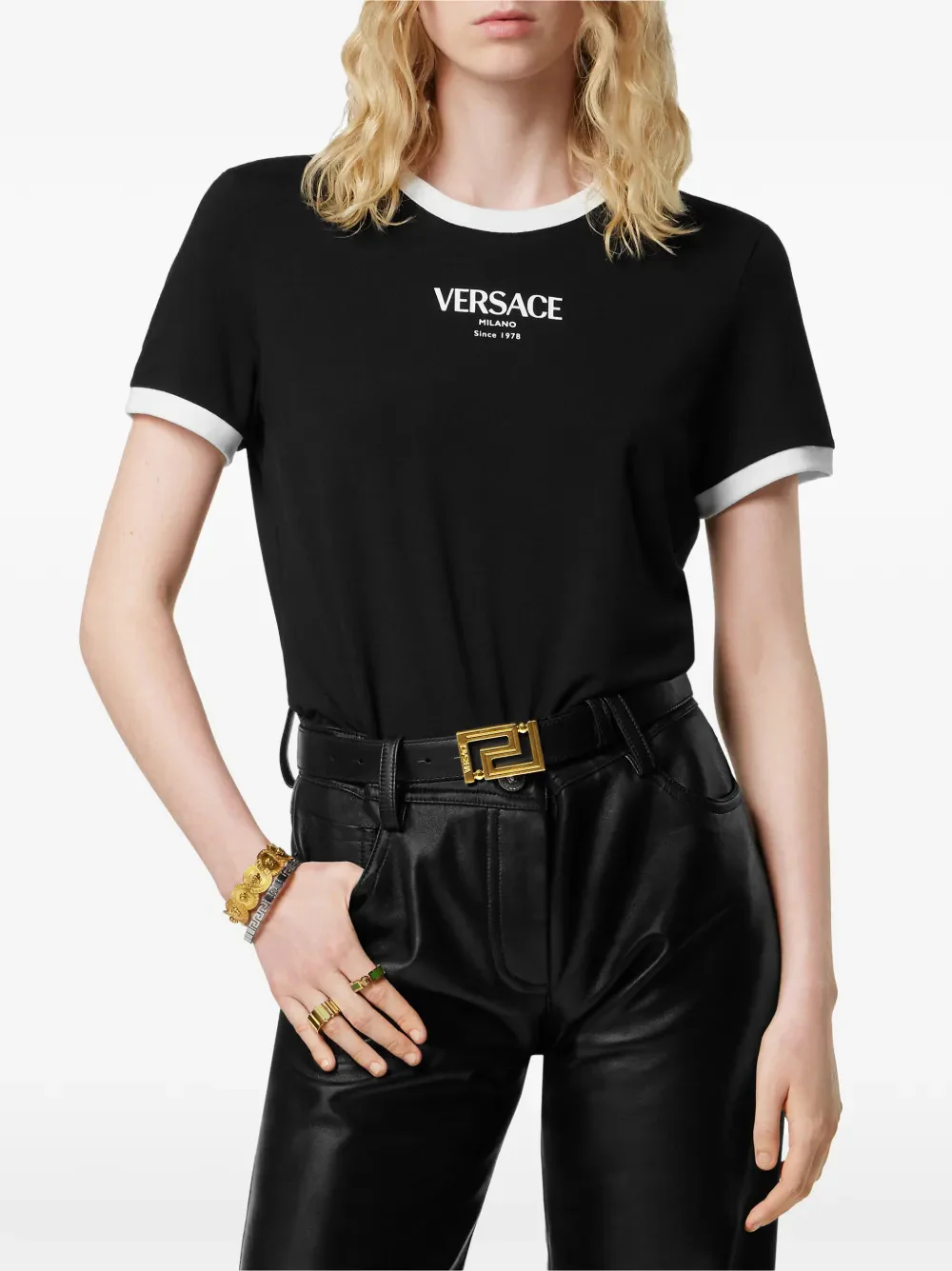 Versace Logo Motif Short Sleeve Top Size 38 - Image 2