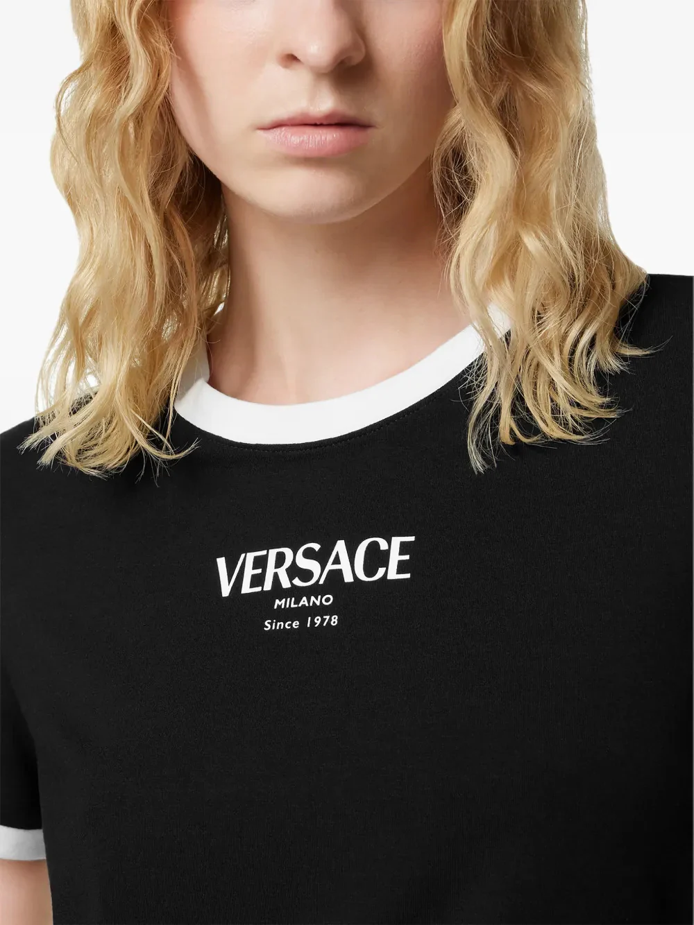 Versace Logo Motif Short Sleeve Top Size 38 - Image 4