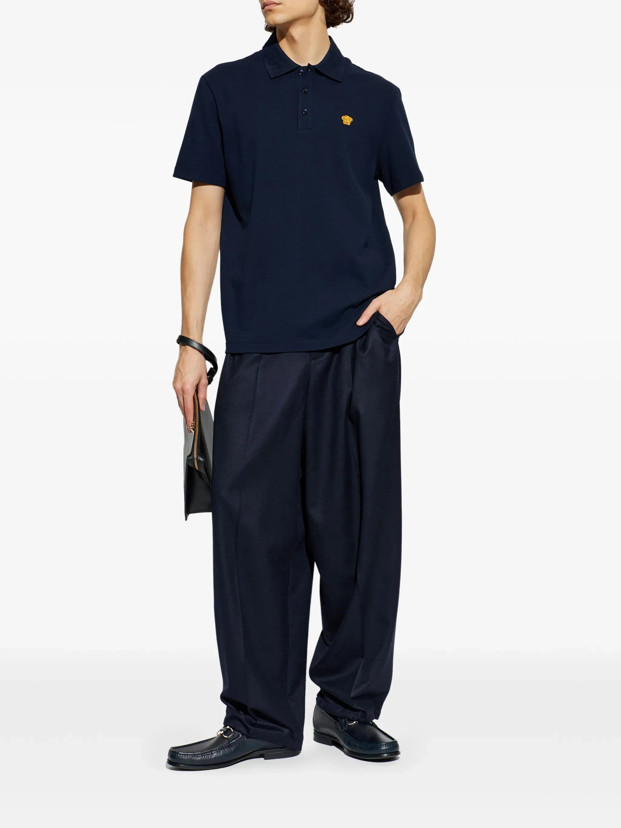 Versace Medusa Embroidered Pocket Polo Shirt - Size M - Image 2