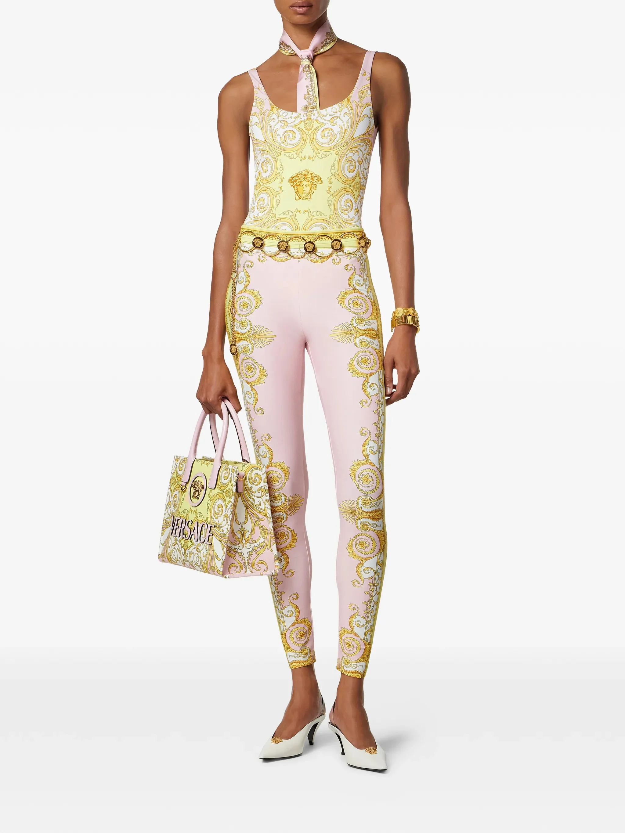 Versace Mini Baroque Print Off-Shoulder Dress - Image 5