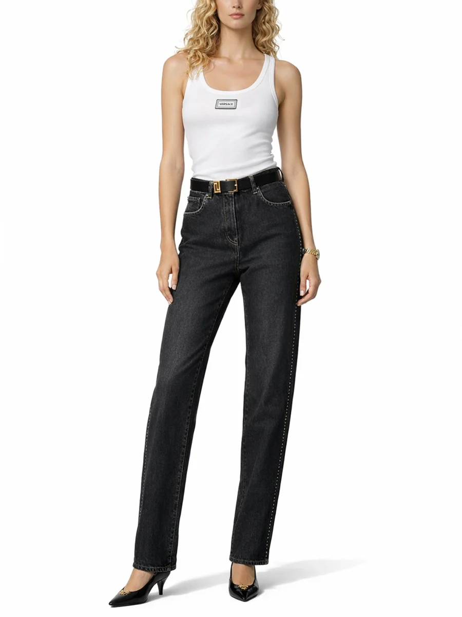 VERSACE Ribbed Stretch Cotton Tank Top - Image 3