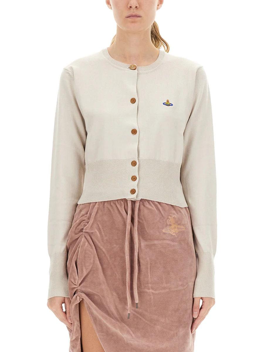 VIVIENNE WESTWOOD Embroidered-logo Crop-length Cardigan - Image 6