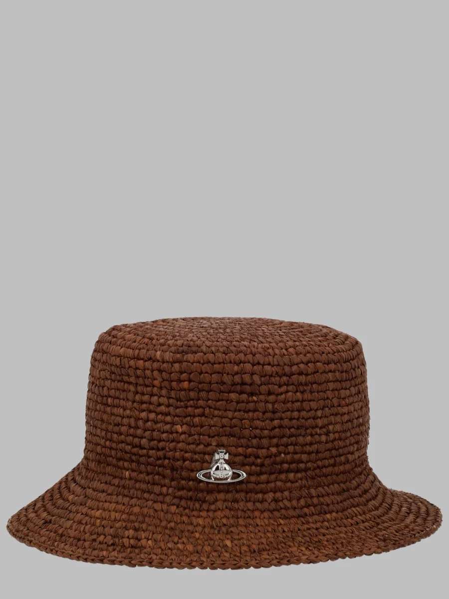 Vivienne Westwood Women's Mini Raffia Bucket Hat with Iconic Orb Detail