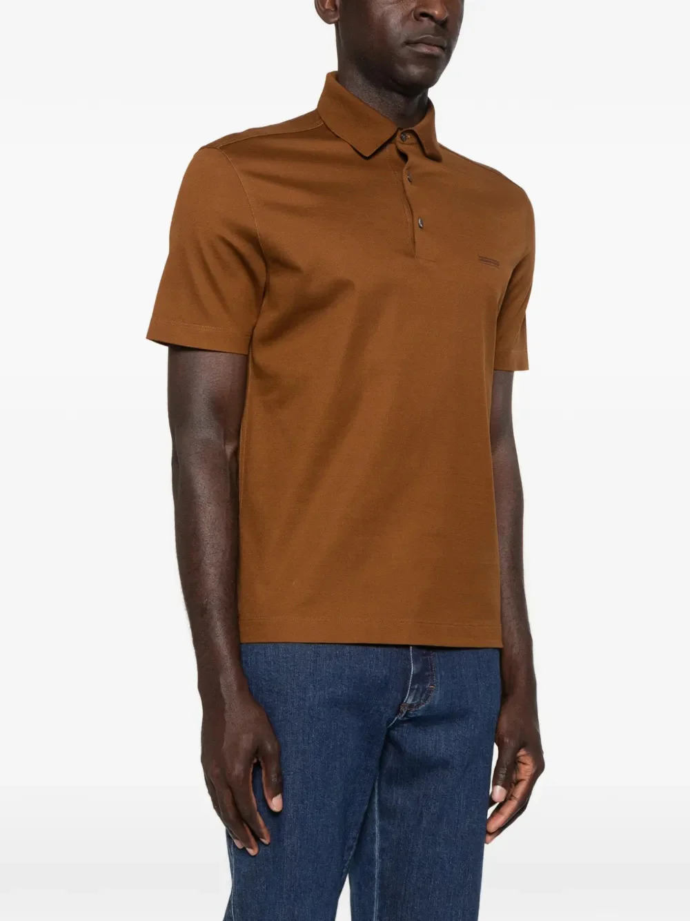 Zegna Short Sleeve Knit Polo with Rolled Hem for Men - Image 3