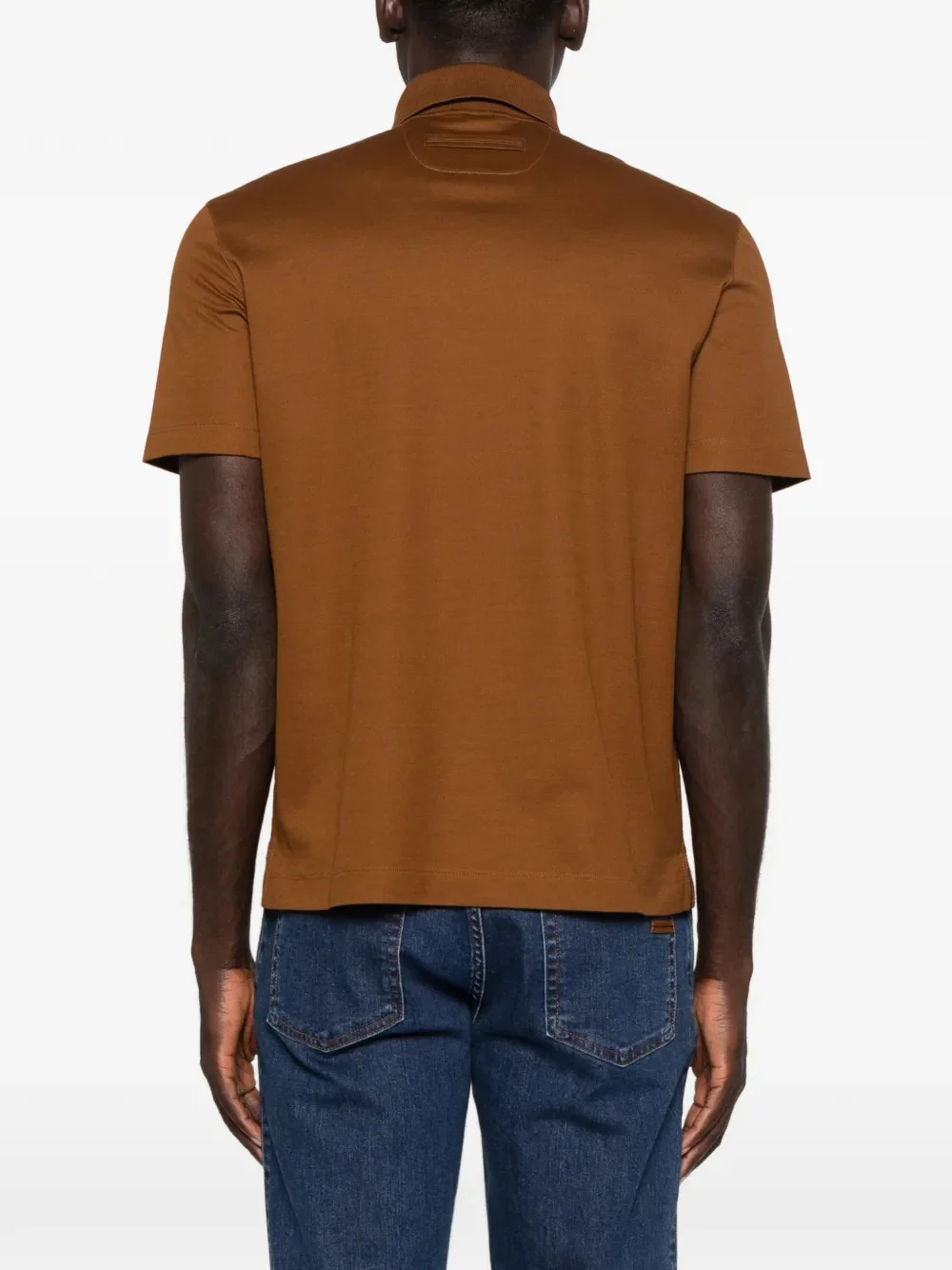Zegna Short Sleeve Knit Polo with Rolled Hem for Men - Image 4
