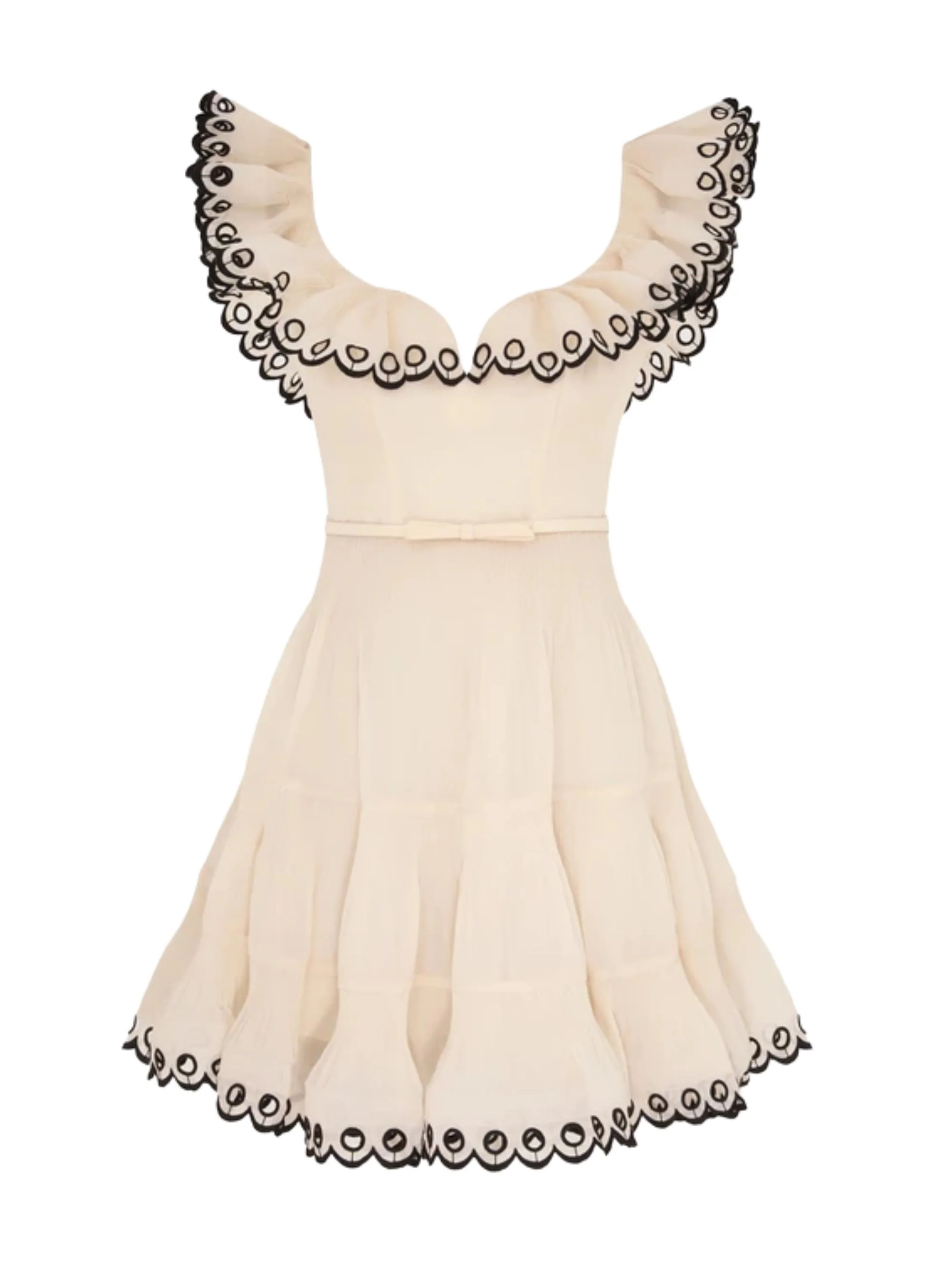 Zimmermann Charming Ruffle Mini Dress with Sweetheart V-Neck