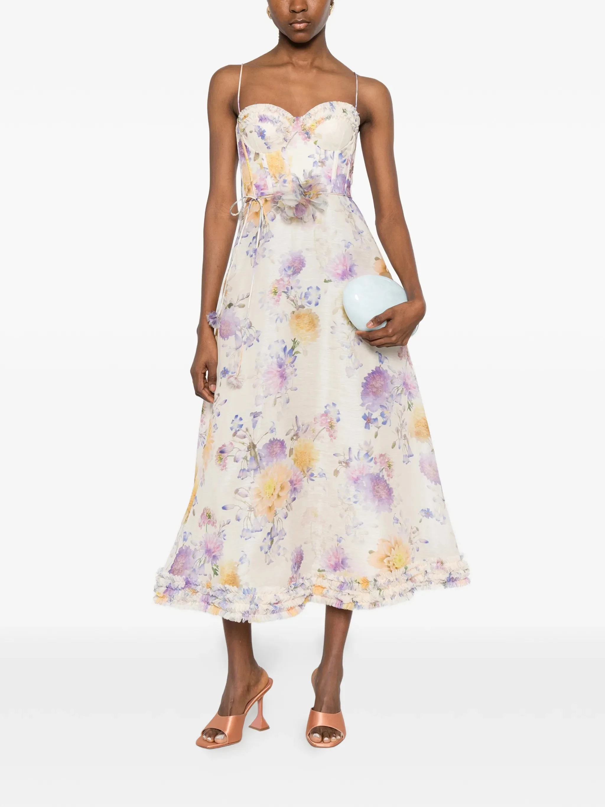 Zimmermann Elegant Corset Bodice Mini Dress with Flower Belt - Size 0 - Image 2
