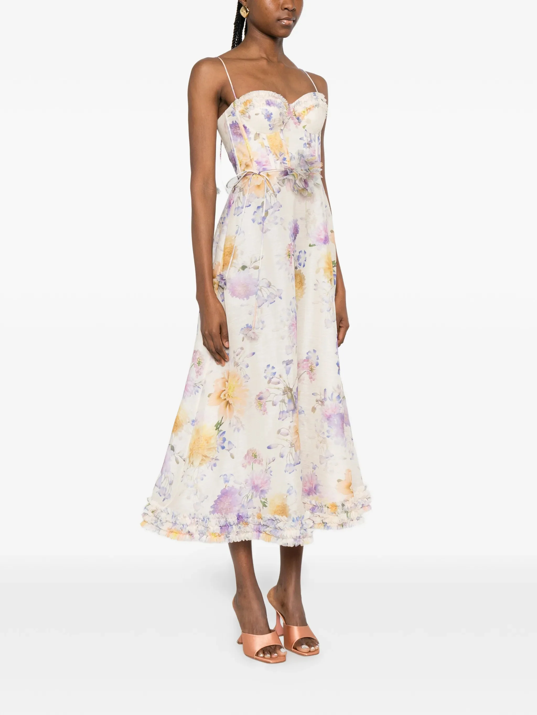 Zimmermann Elegant Corset Bodice Mini Dress with Flower Belt - Size 0 - Image 3