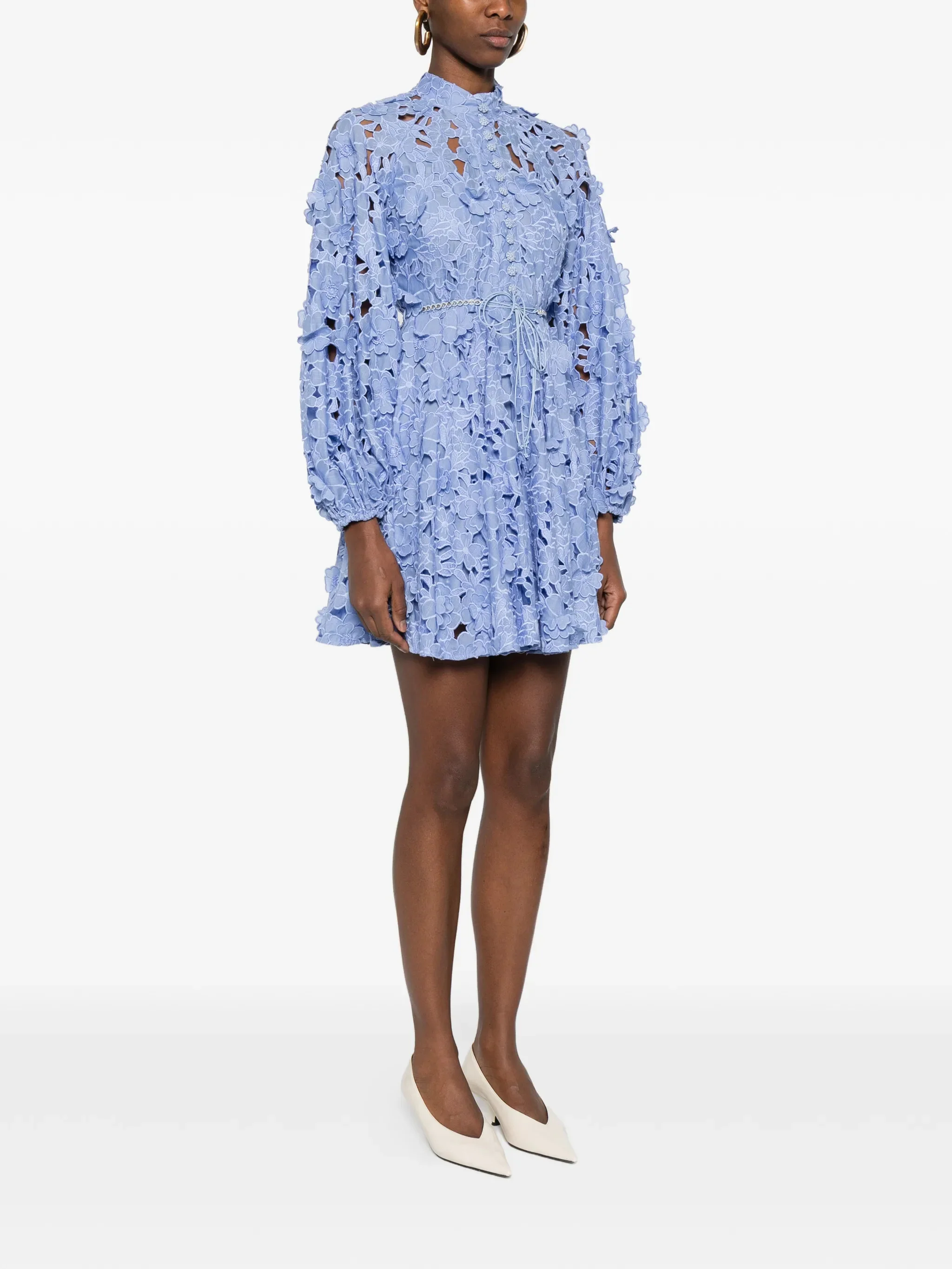 Zimmermann Elegant Mini Dress with Sophisticated Cuffs and Embroidered Details - Size 0 - Image 3