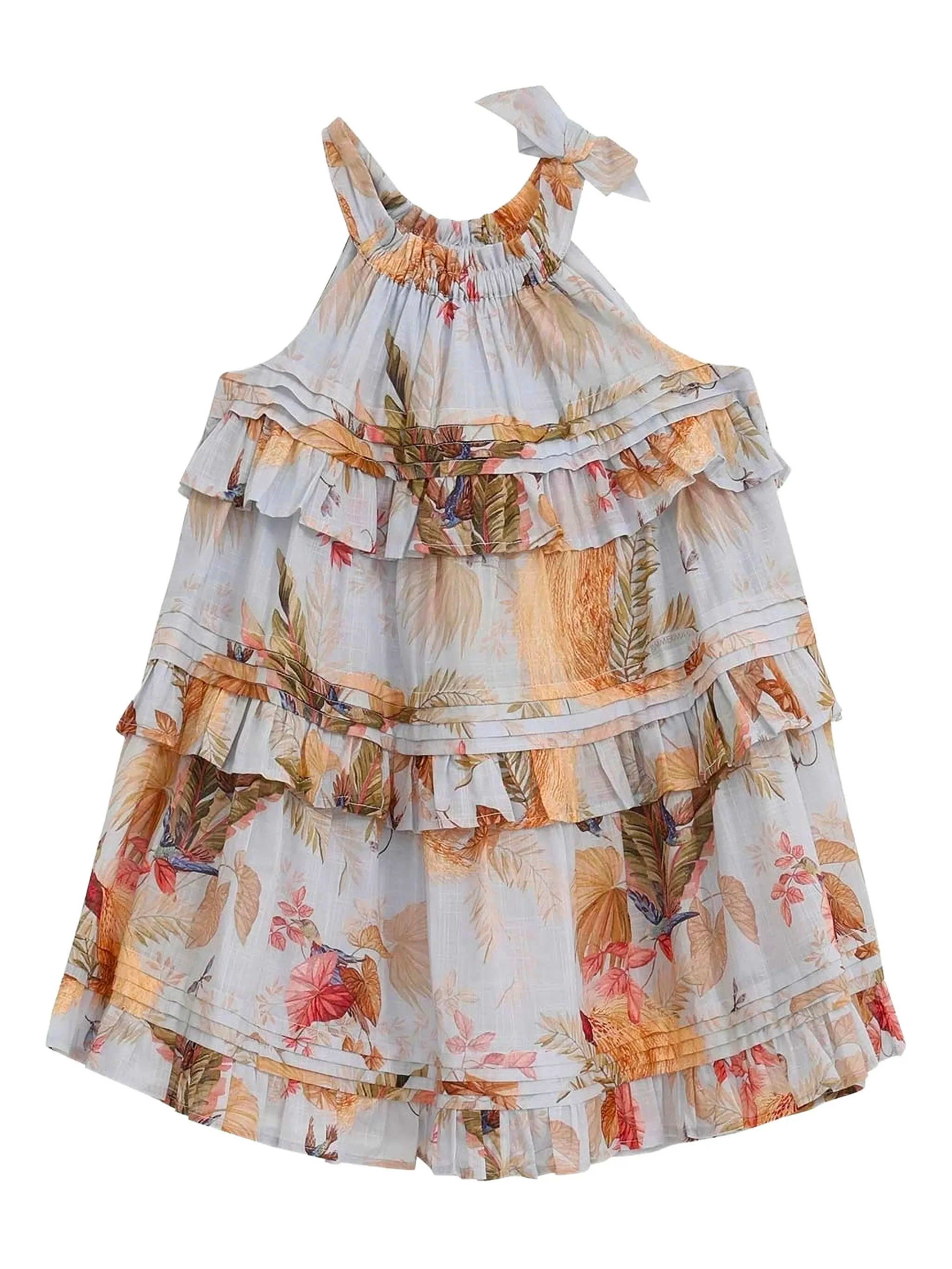 Zimmermann Floral Mini Halterneck Dress with Applique Bow