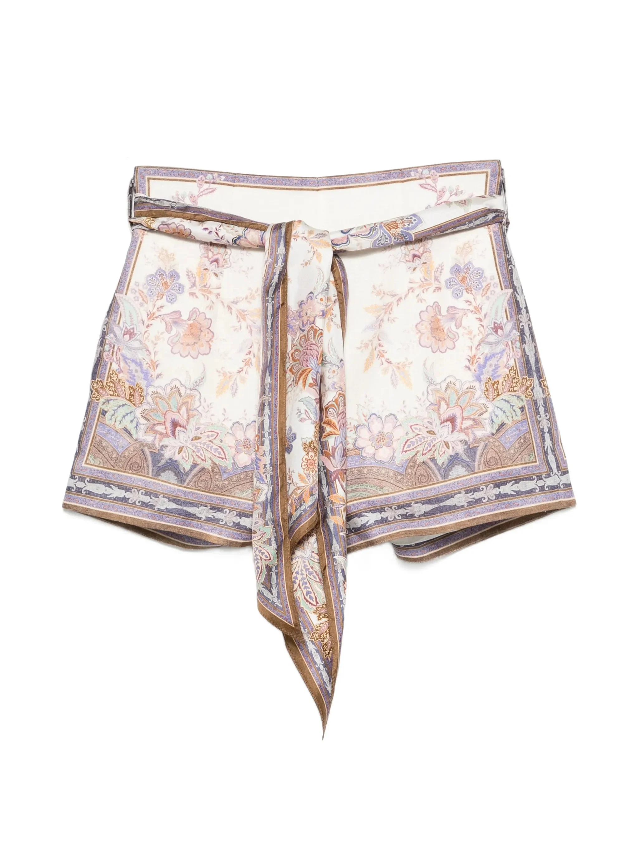 Zimmermann High-Rise Mini Shorts with Removable Scarf Tie