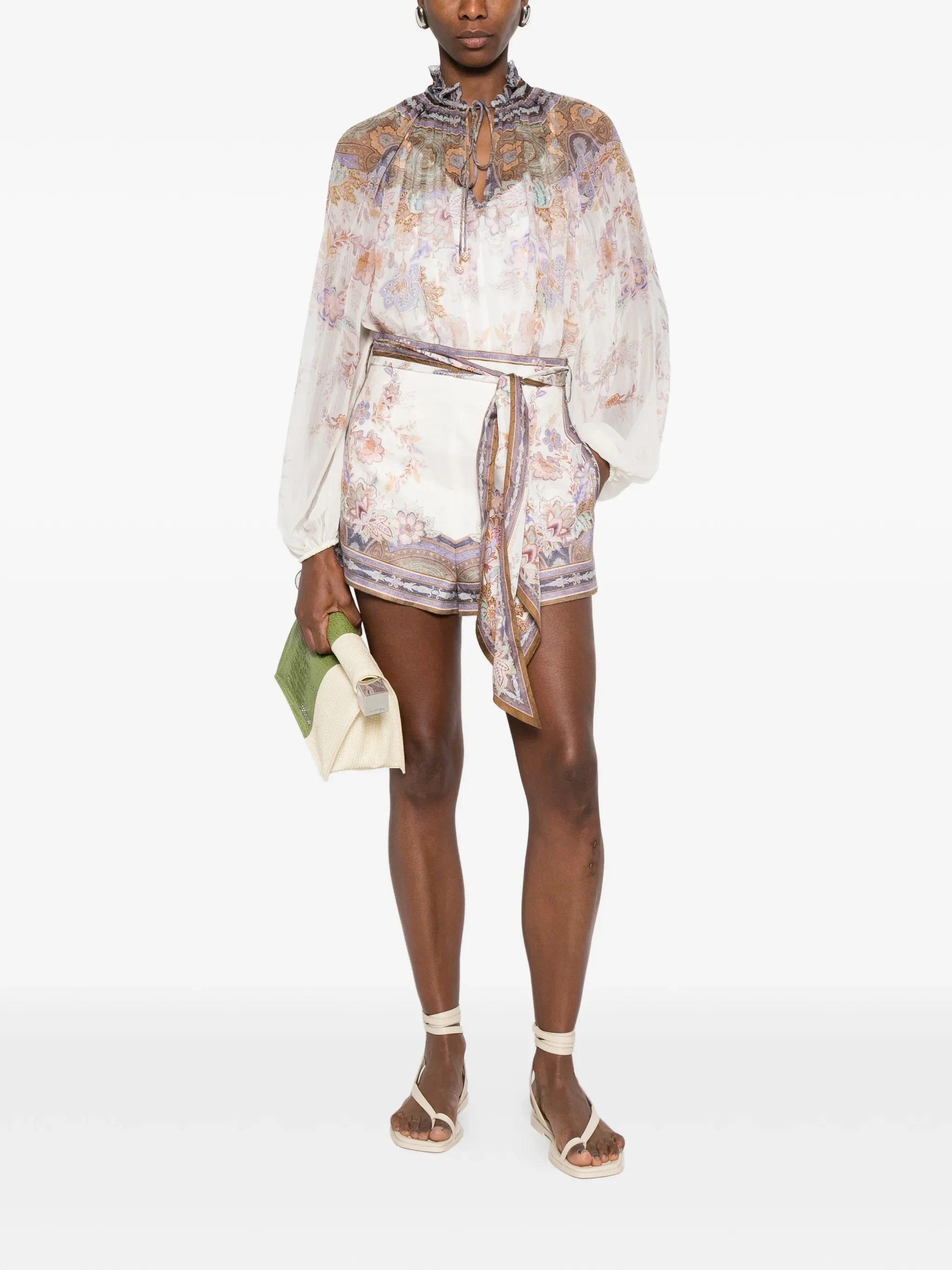 Zimmermann High-Rise Mini Shorts with Removable Scarf Tie - Image 2