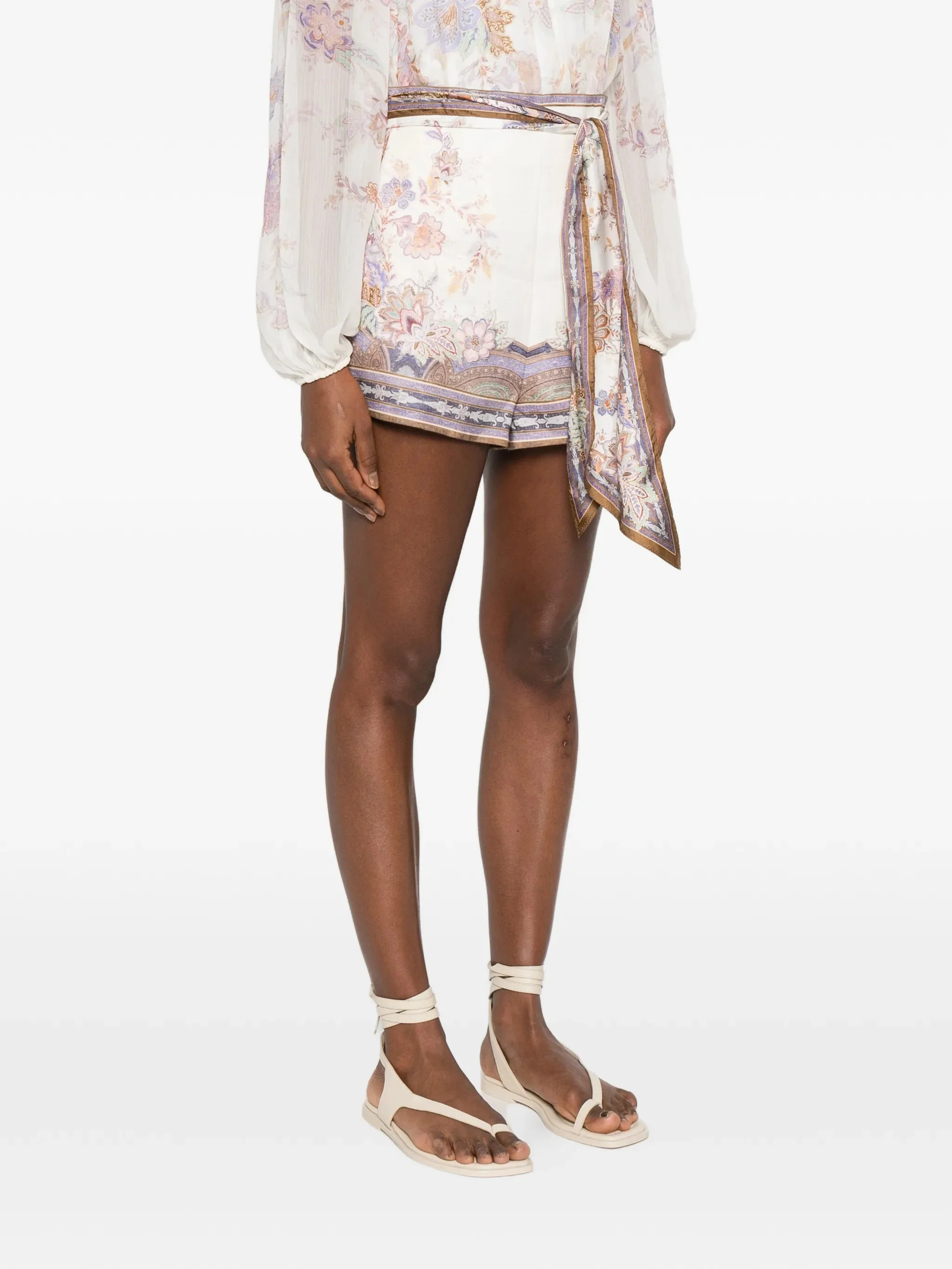 Zimmermann High-Rise Mini Shorts with Removable Scarf Tie - Image 3