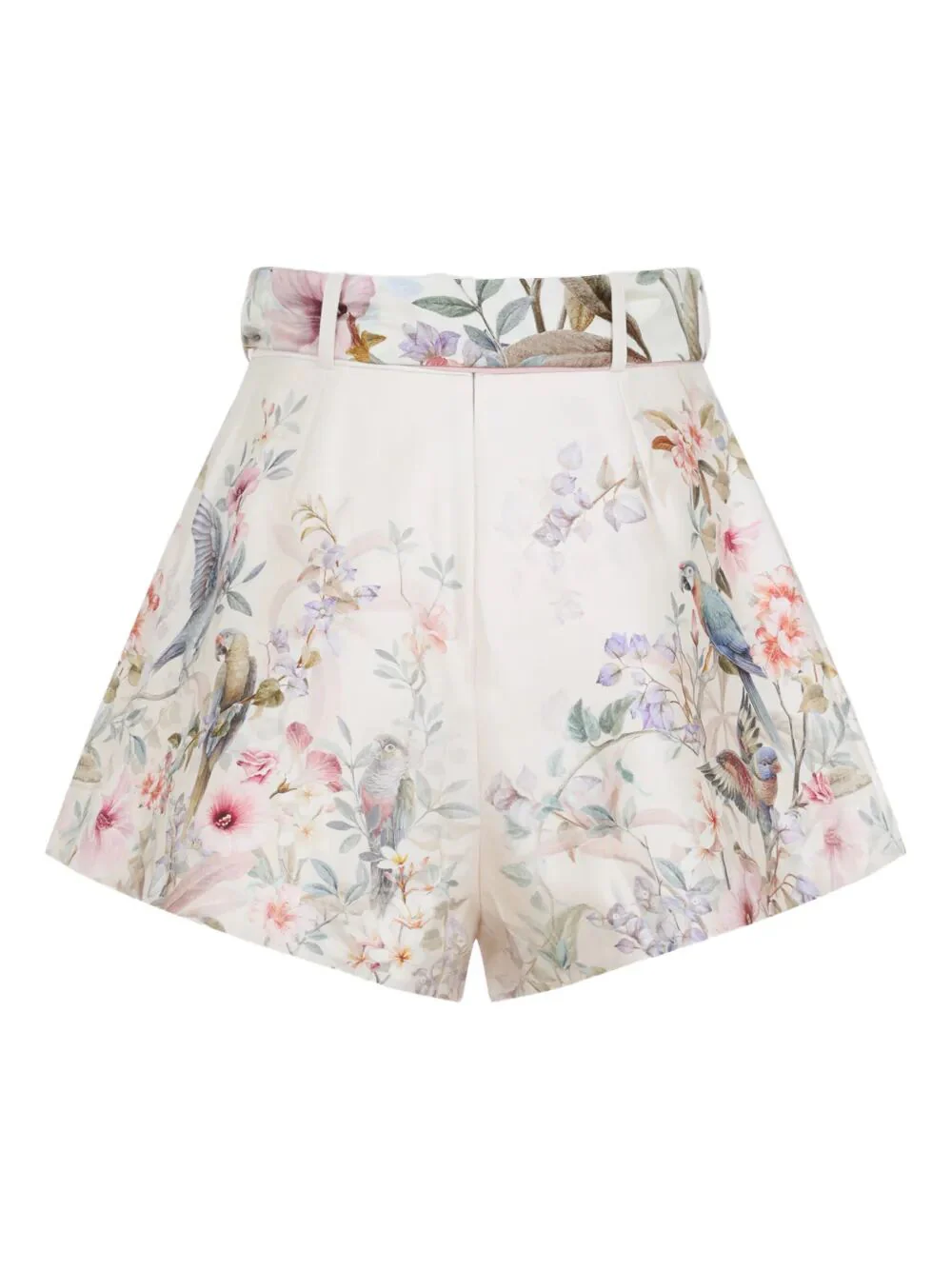 Zimmermann Mini Floral Print Belt Pleated Shorts for Women