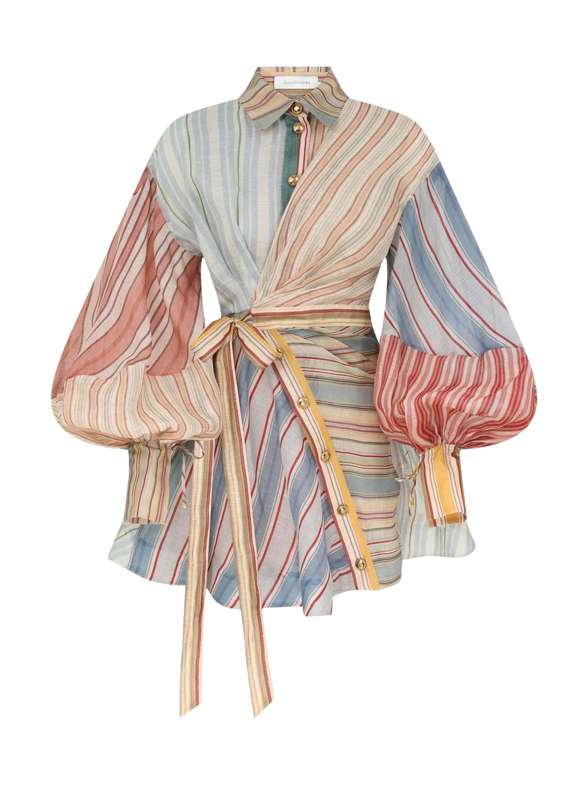 Zimmermann Rebellion Striped Puff-sleeve Mini Dress