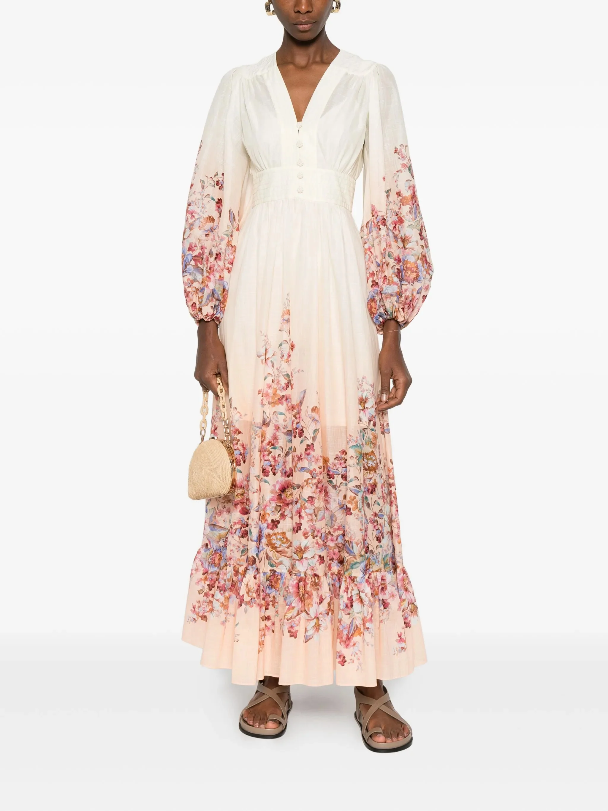 Zimmermann V-Neck Mini Dress with Floral Button Detail - Size 0 - Image 2