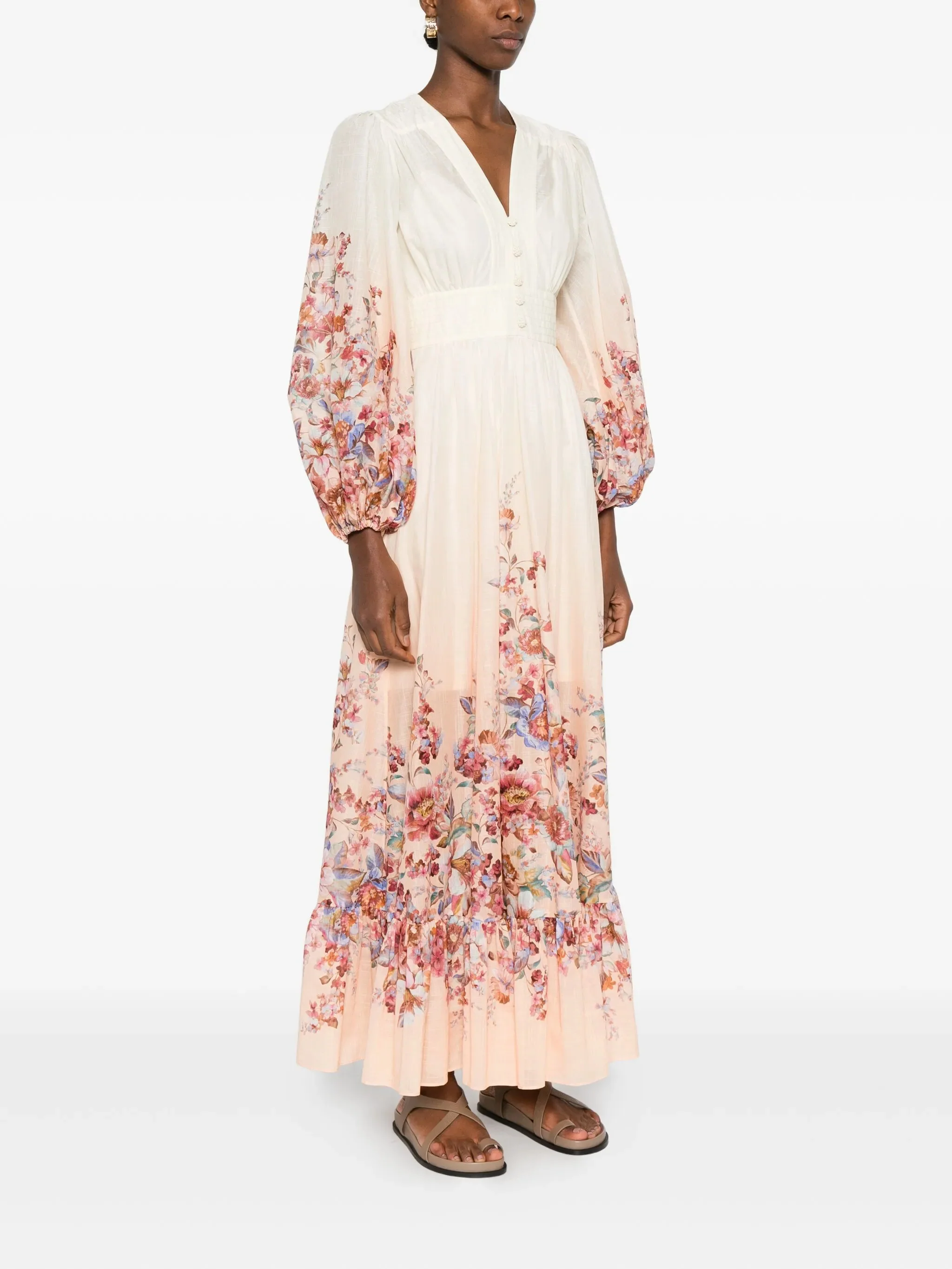 Zimmermann V-Neck Mini Dress with Floral Button Detail - Size 0 - Image 3