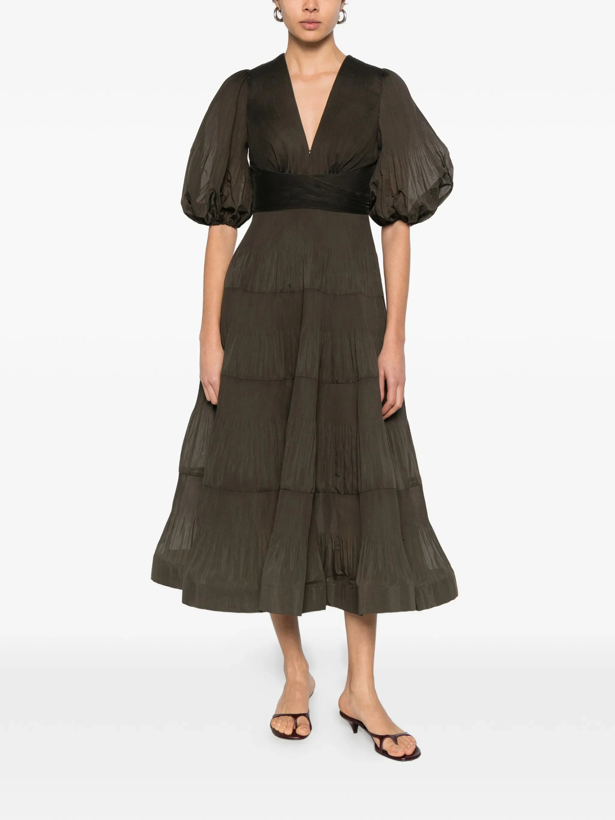 Zimmermann V-Neck Mini Dress with Optional Closure and Puff Sleeves - Image 2