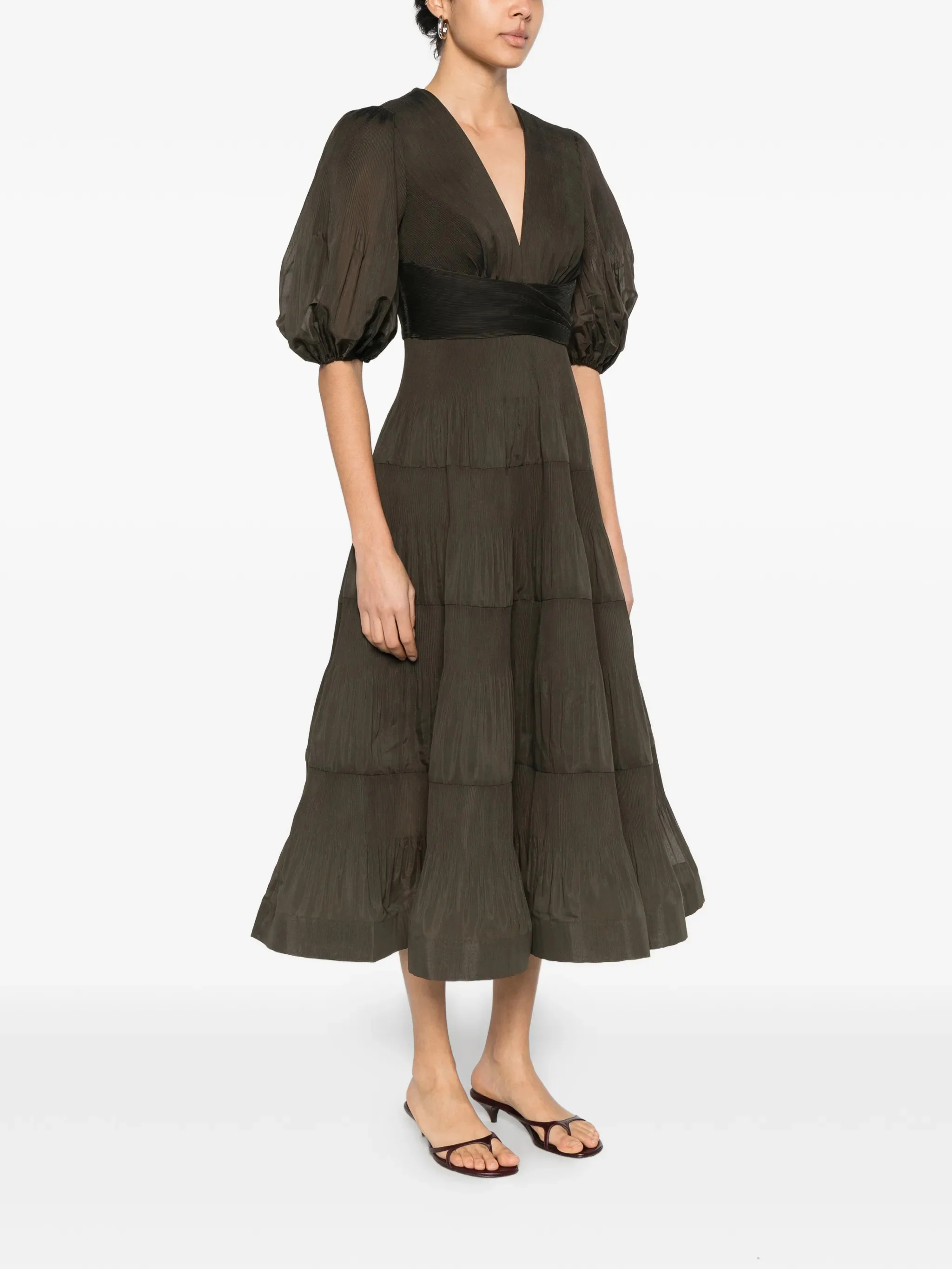 Zimmermann V-Neck Mini Dress with Optional Closure and Puff Sleeves - Image 3