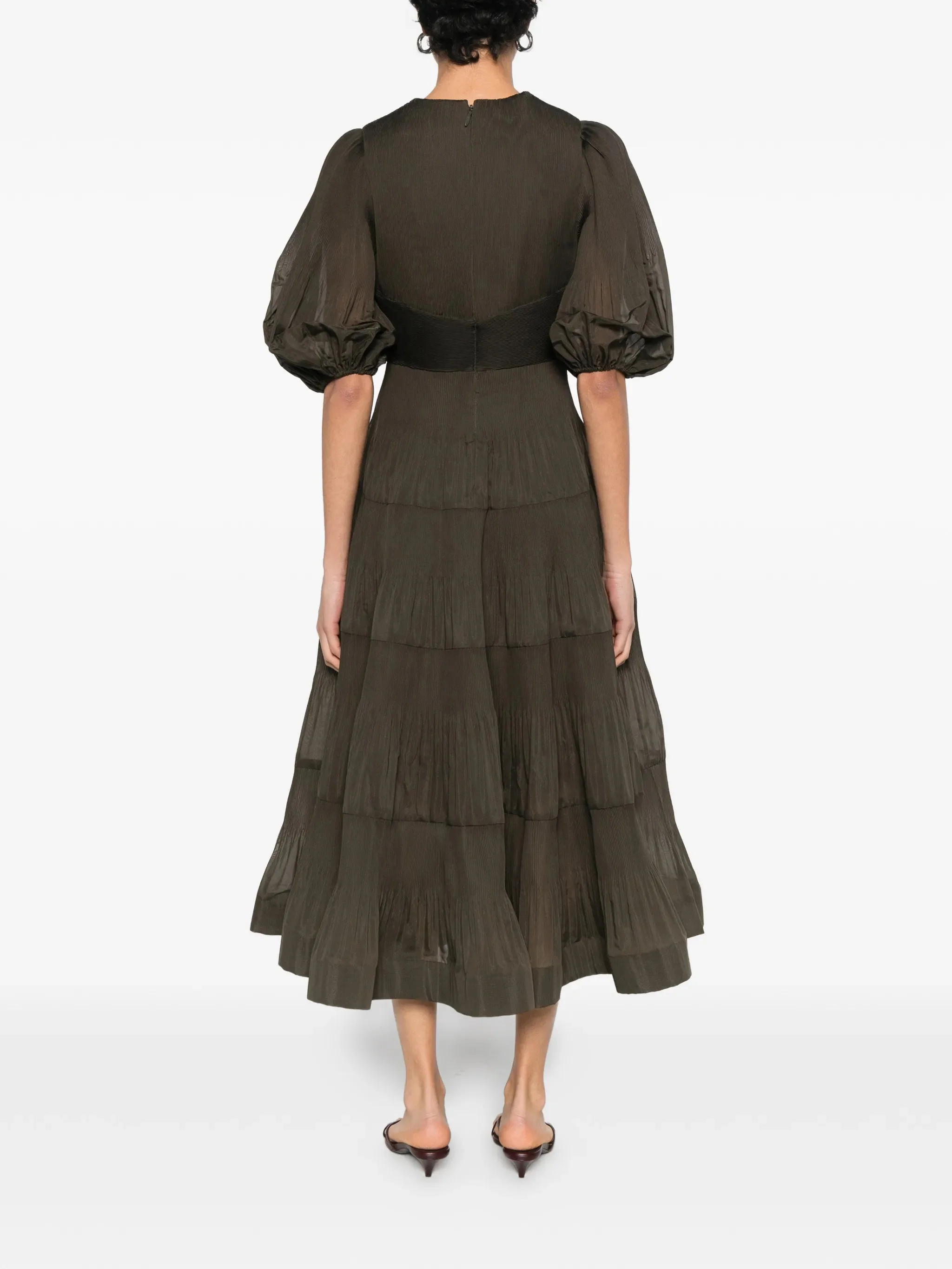 Zimmermann V-Neck Mini Dress with Optional Closure and Puff Sleeves - Image 4